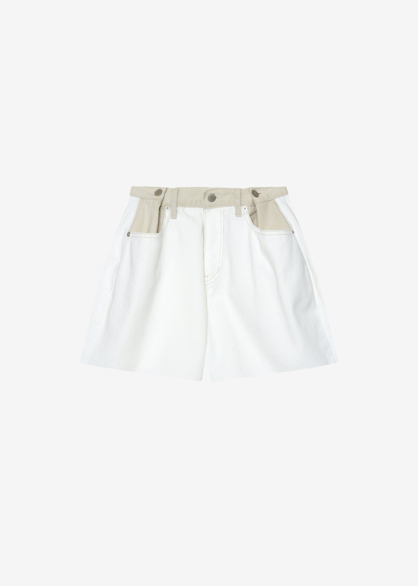 Hayla Contrast Denim Shorts - Off White/Beige