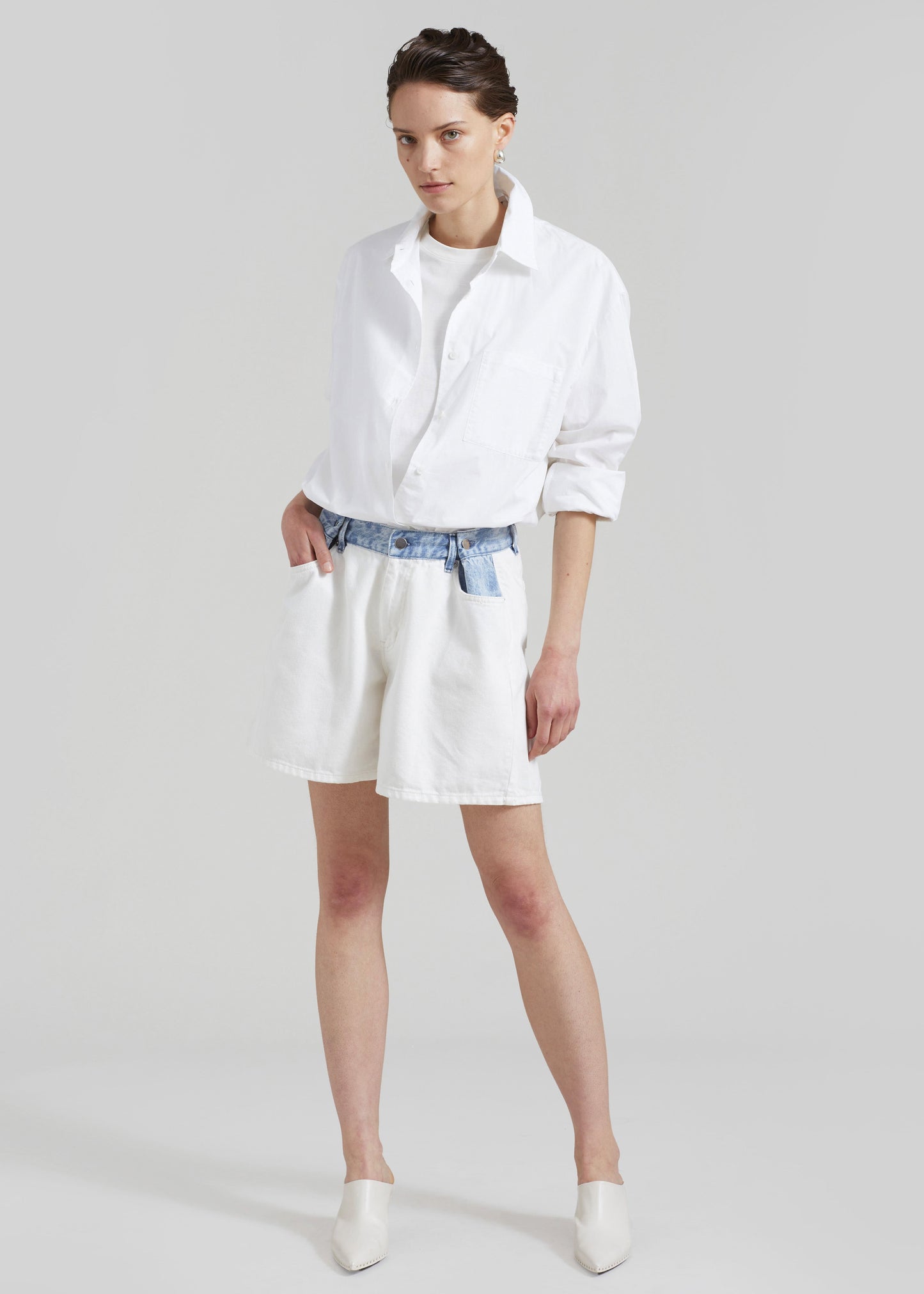 Hayla Contrast Denim Shorts - Off White/Blue
