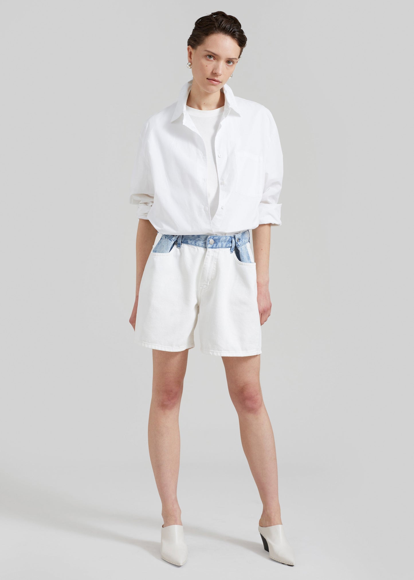 Hayla Contrast Denim Shorts - Off White/Blue