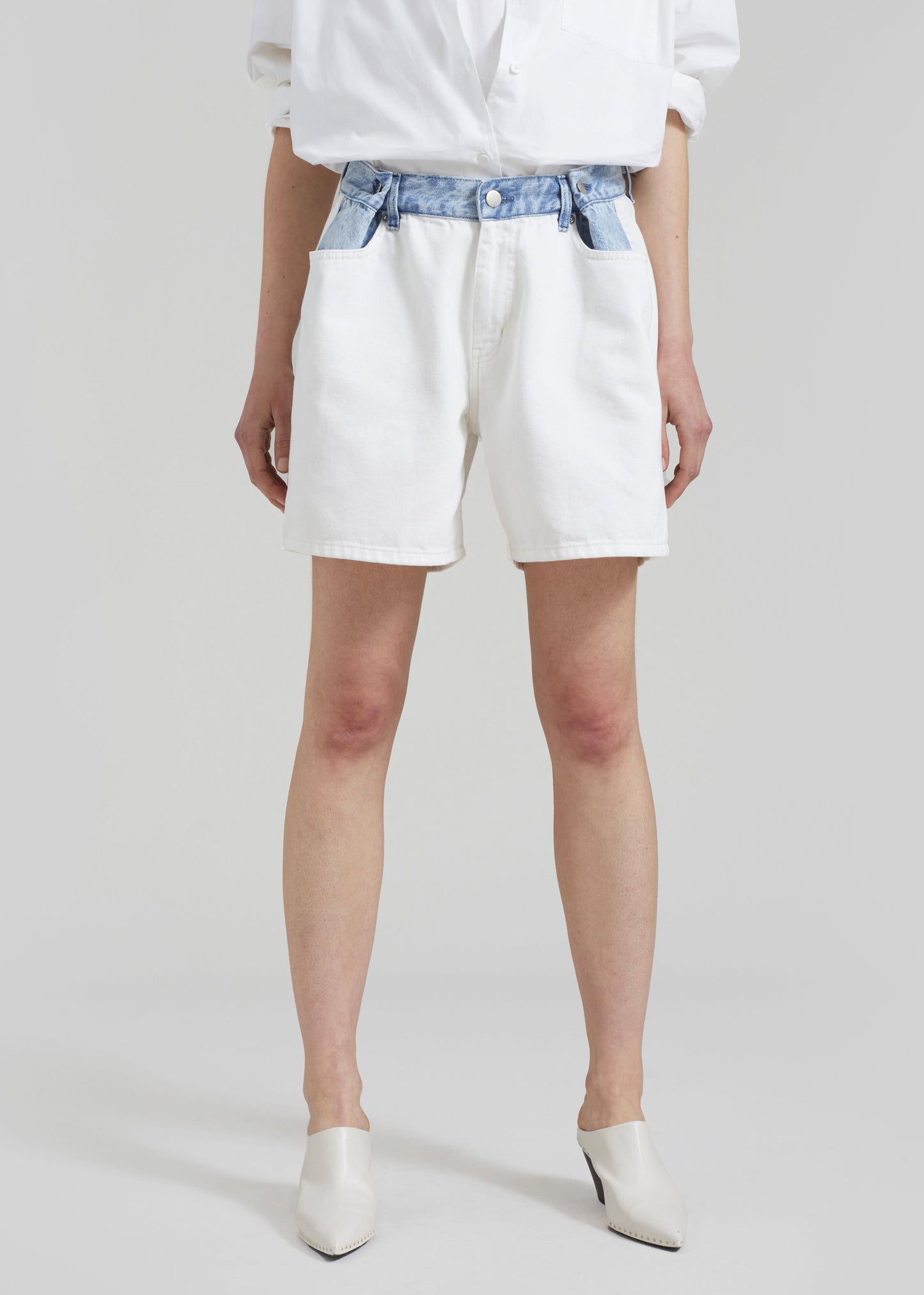 Hayla Contrast Denim Shorts - Off White/Blue