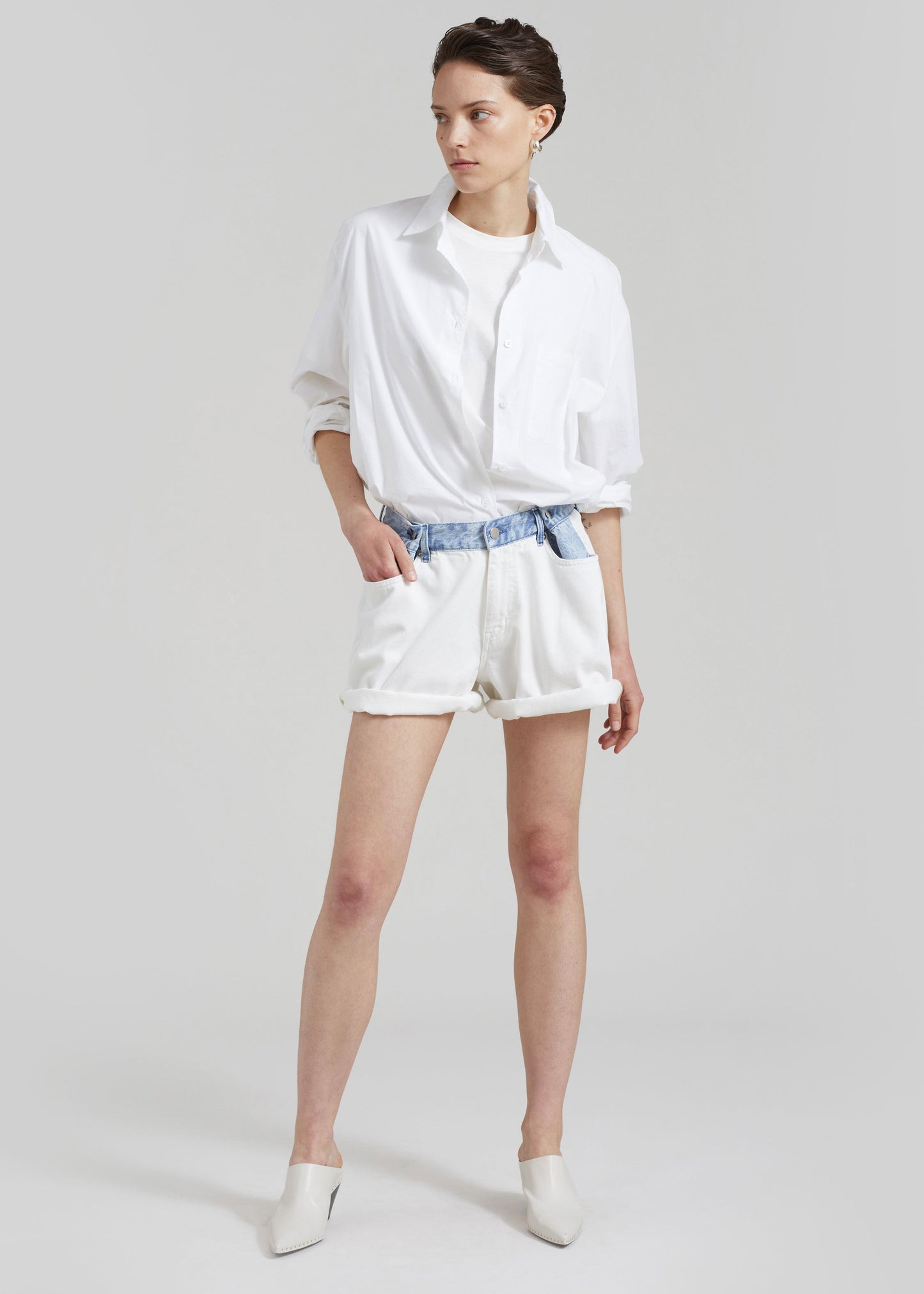 Hayla Contrast Denim Shorts - Off White/Blue
