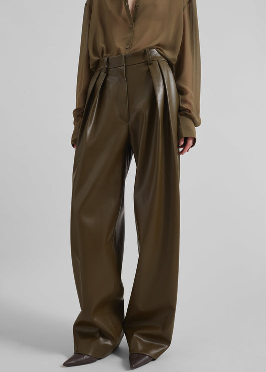 Helsinki Faux Leather Pants - Olive