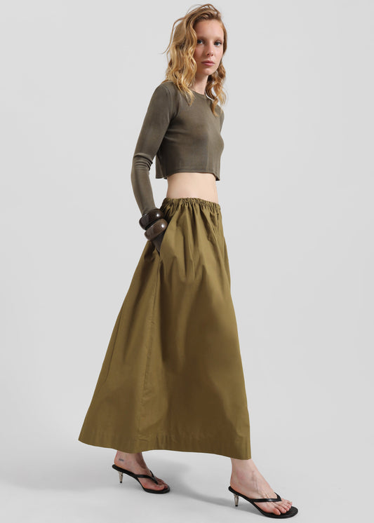 Jalev Gathered Cotton Skirt - Martini Olive