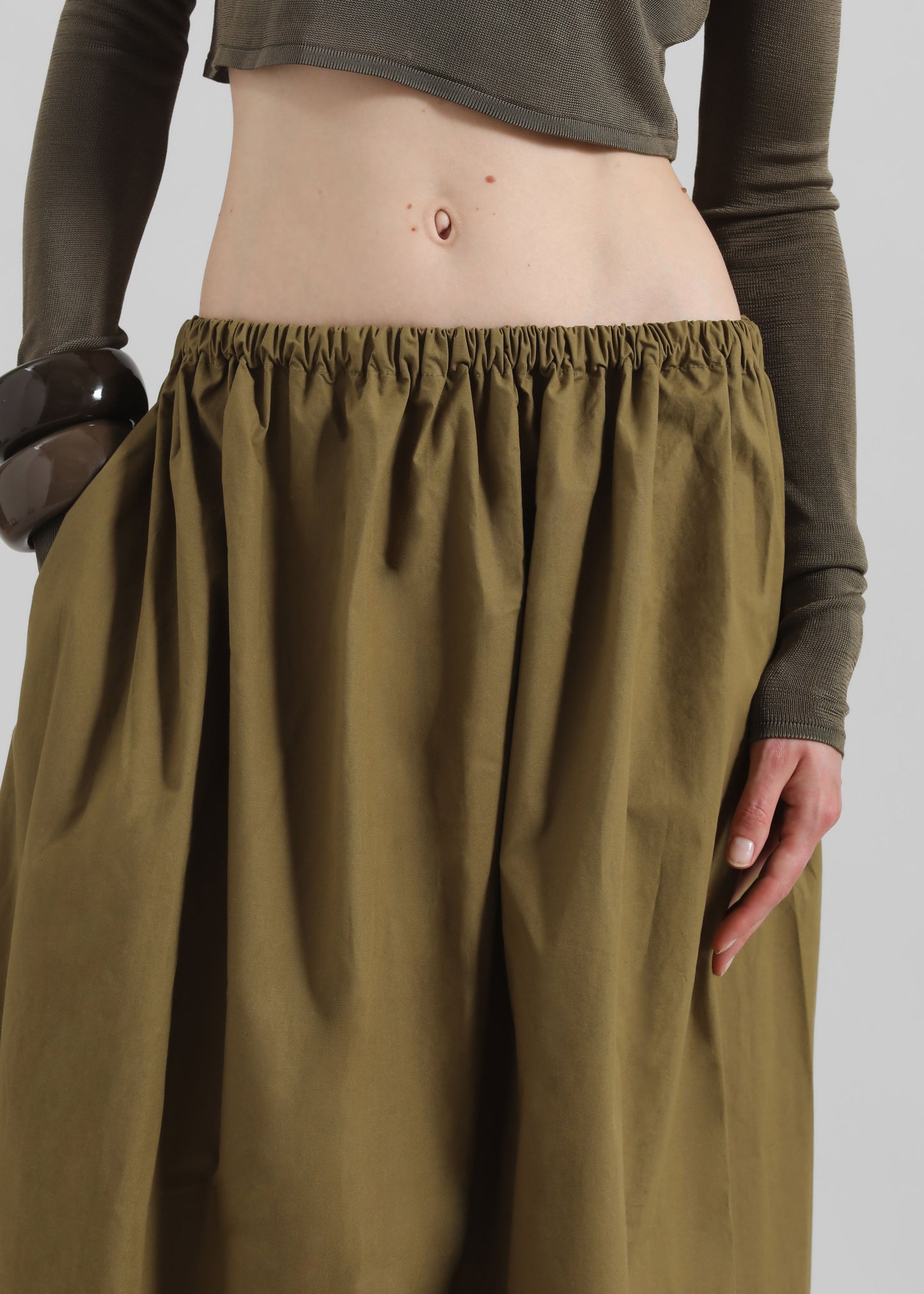 Jalev Gathered Cotton Skirt - Martini Olive