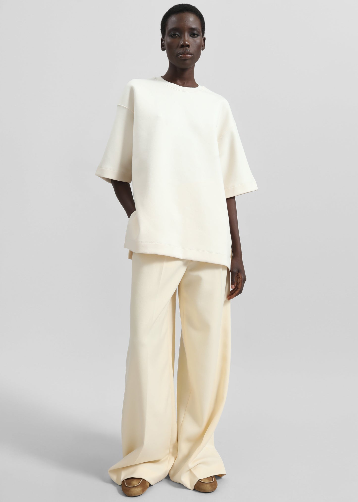 Kamila Wide Leg Trousers - Light Peach