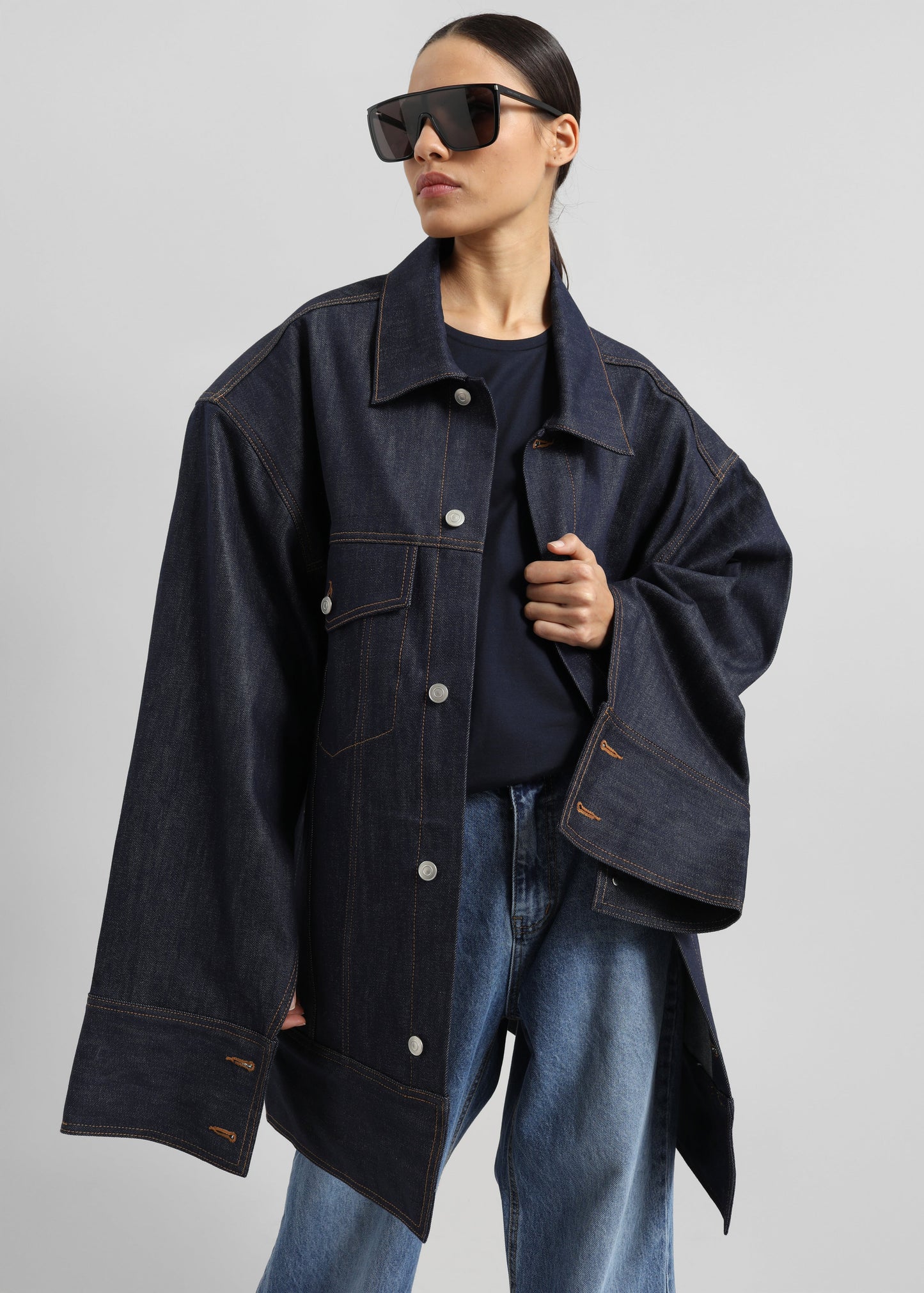Leros Oversized Denim Jacket - Dark Wash