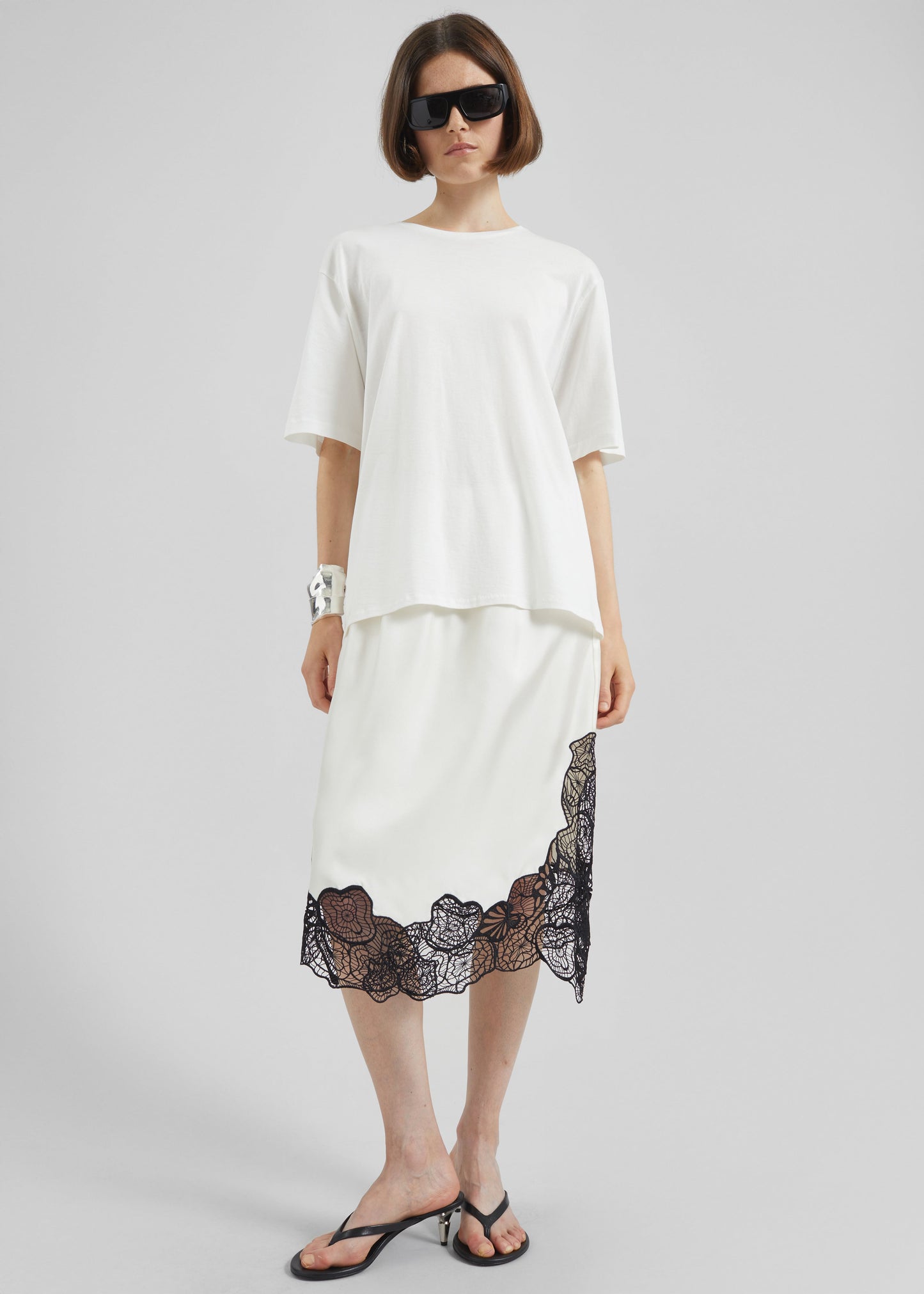 Loulou de Saison Mia Silk Lace Skirt - Ivory/Black