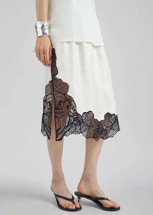 Loulou de Saison Mia Silk Lace Skirt - Ivory/Black
