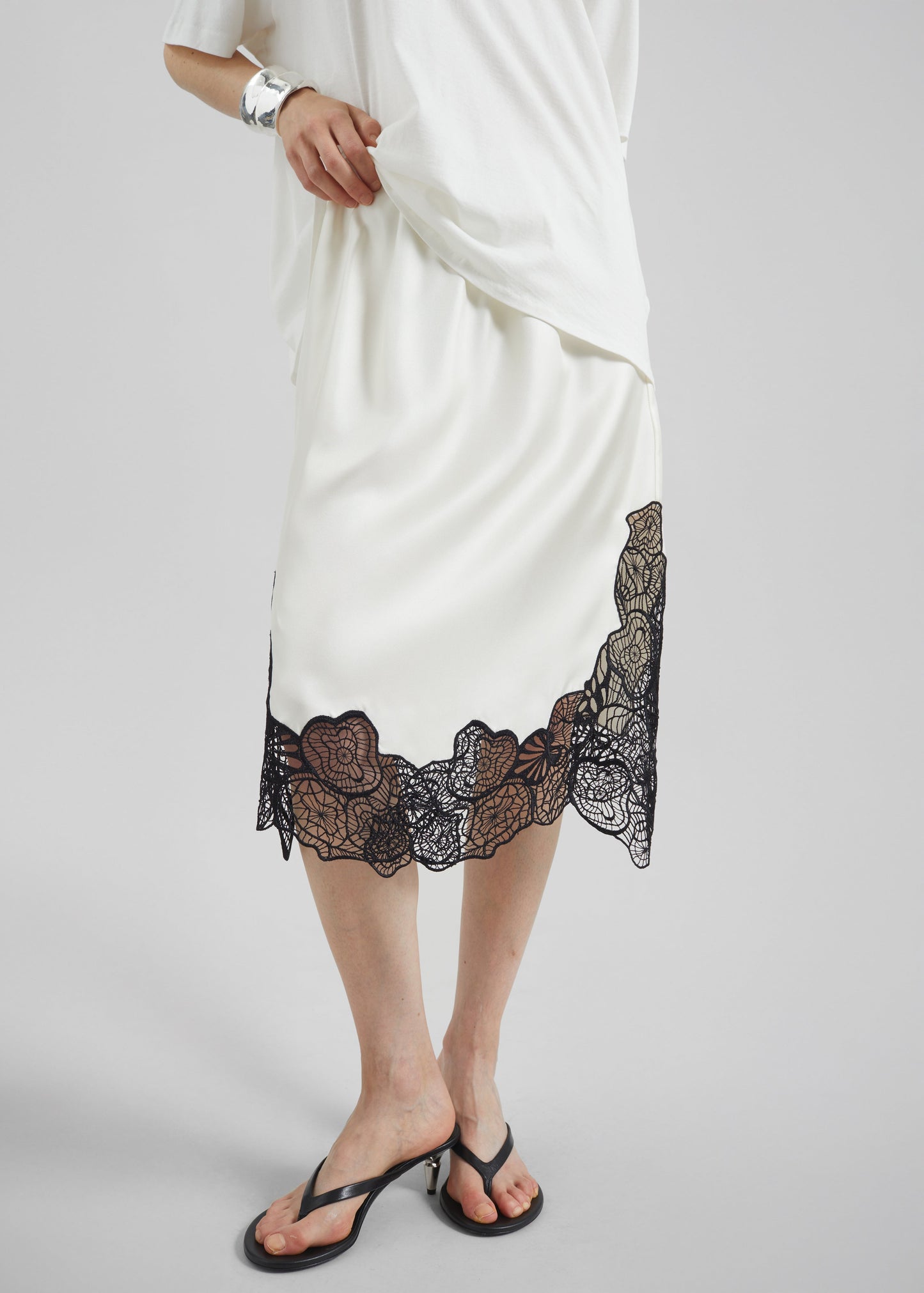 Loulou de Saison Mia Silk Lace Skirt - Ivory/Black
