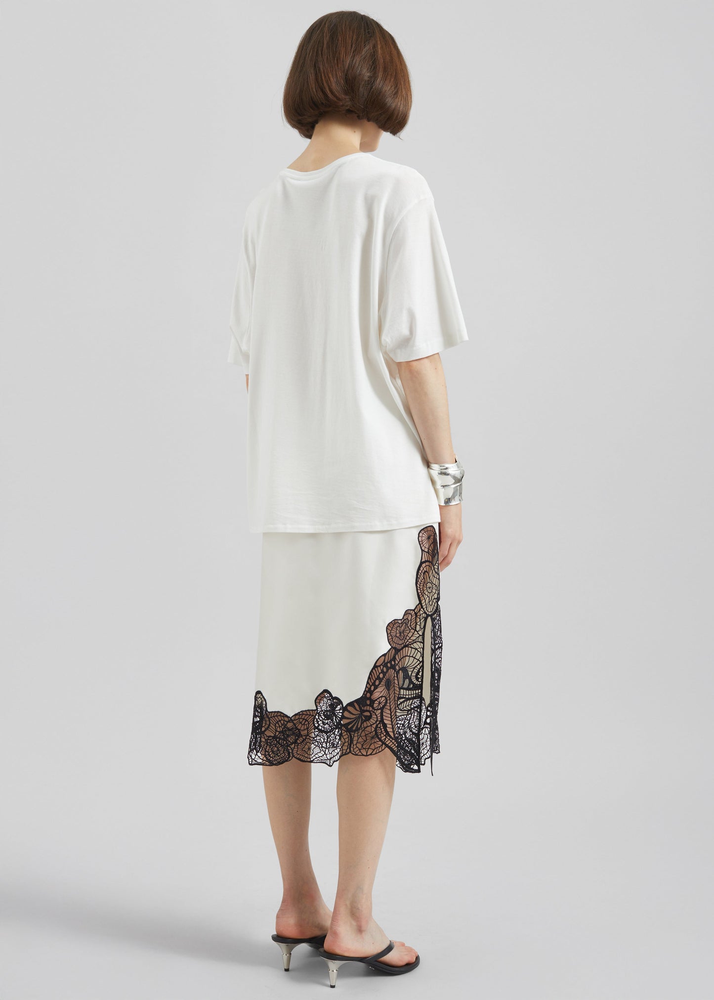 Loulou de Saison Mia Silk Lace Skirt - Ivory/Black