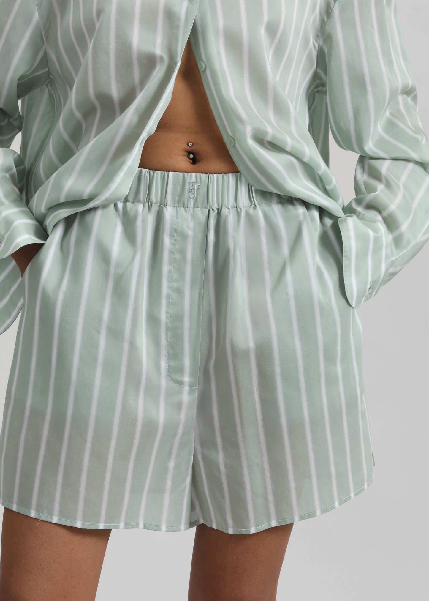 Lui Silk Boxer Shorts - Green Stripe