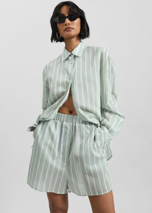 Lui Silk Boxer Shorts - Green Stripe