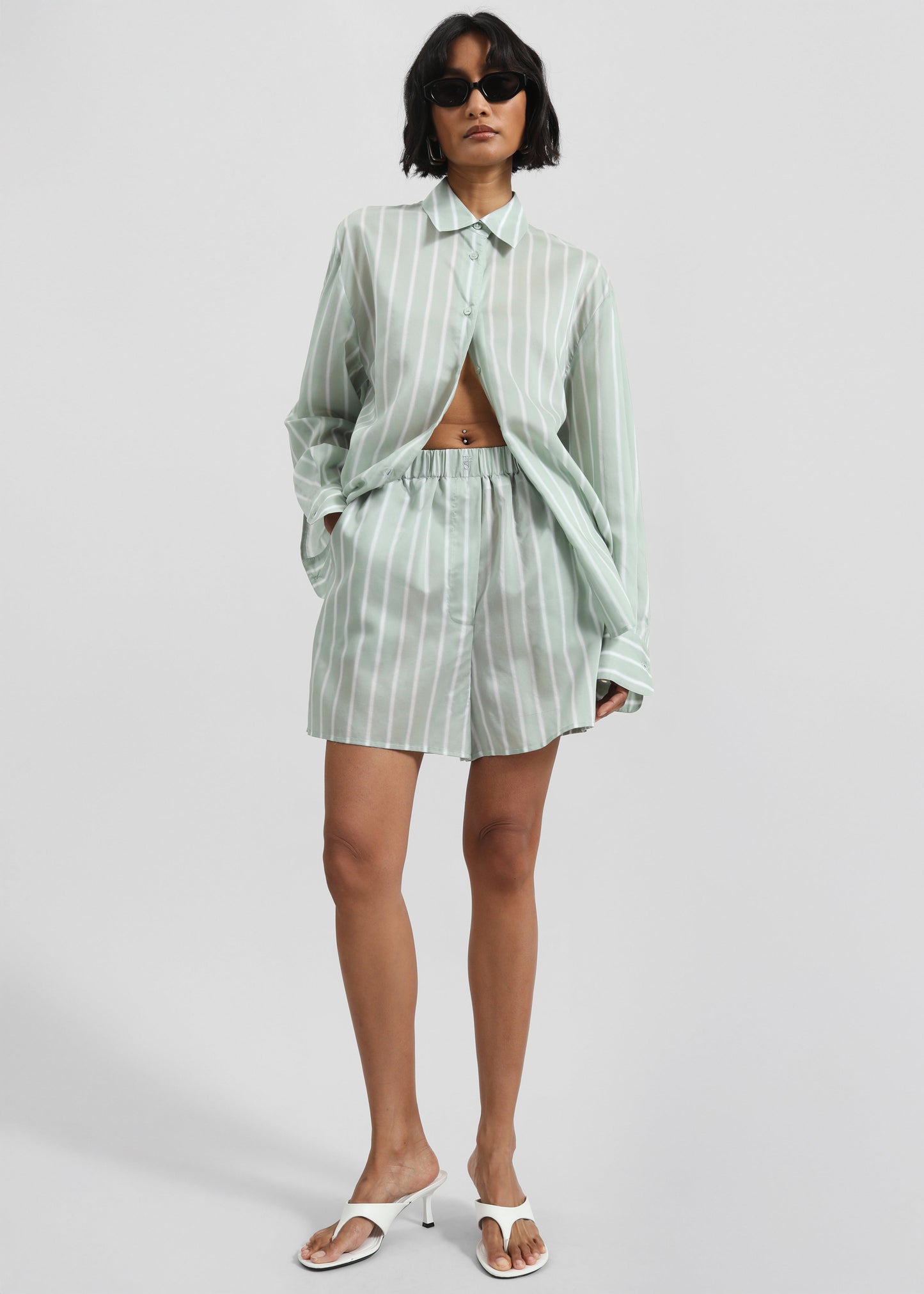 Lui Silk Boxer Shorts - Green Stripe