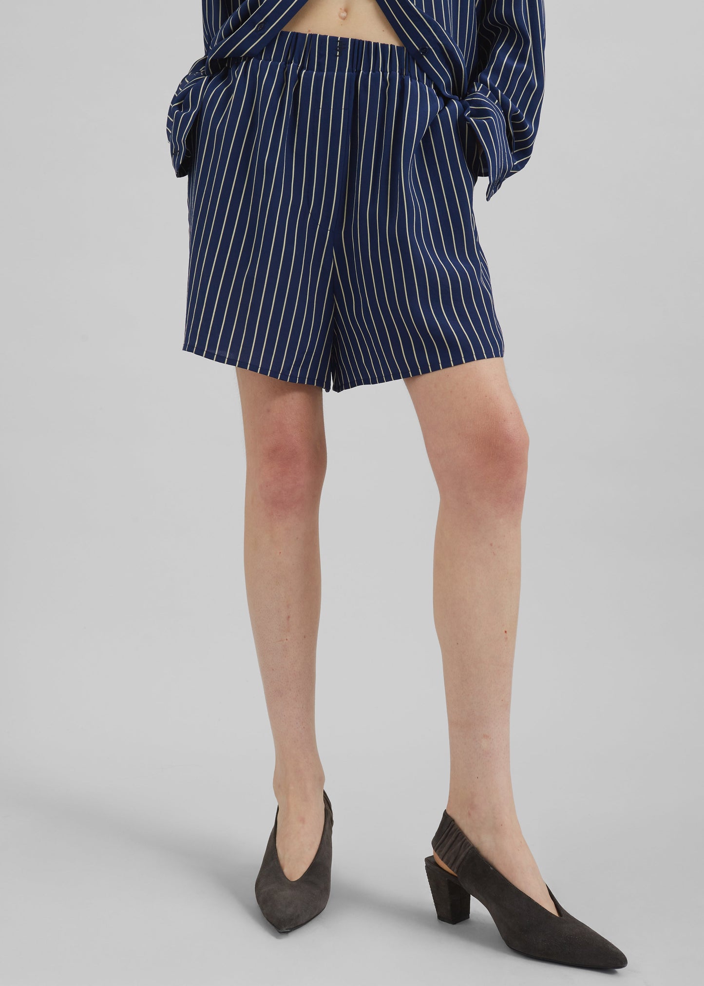 Lui Striped Boxer Shorts - Navy/Beige Pinstripe