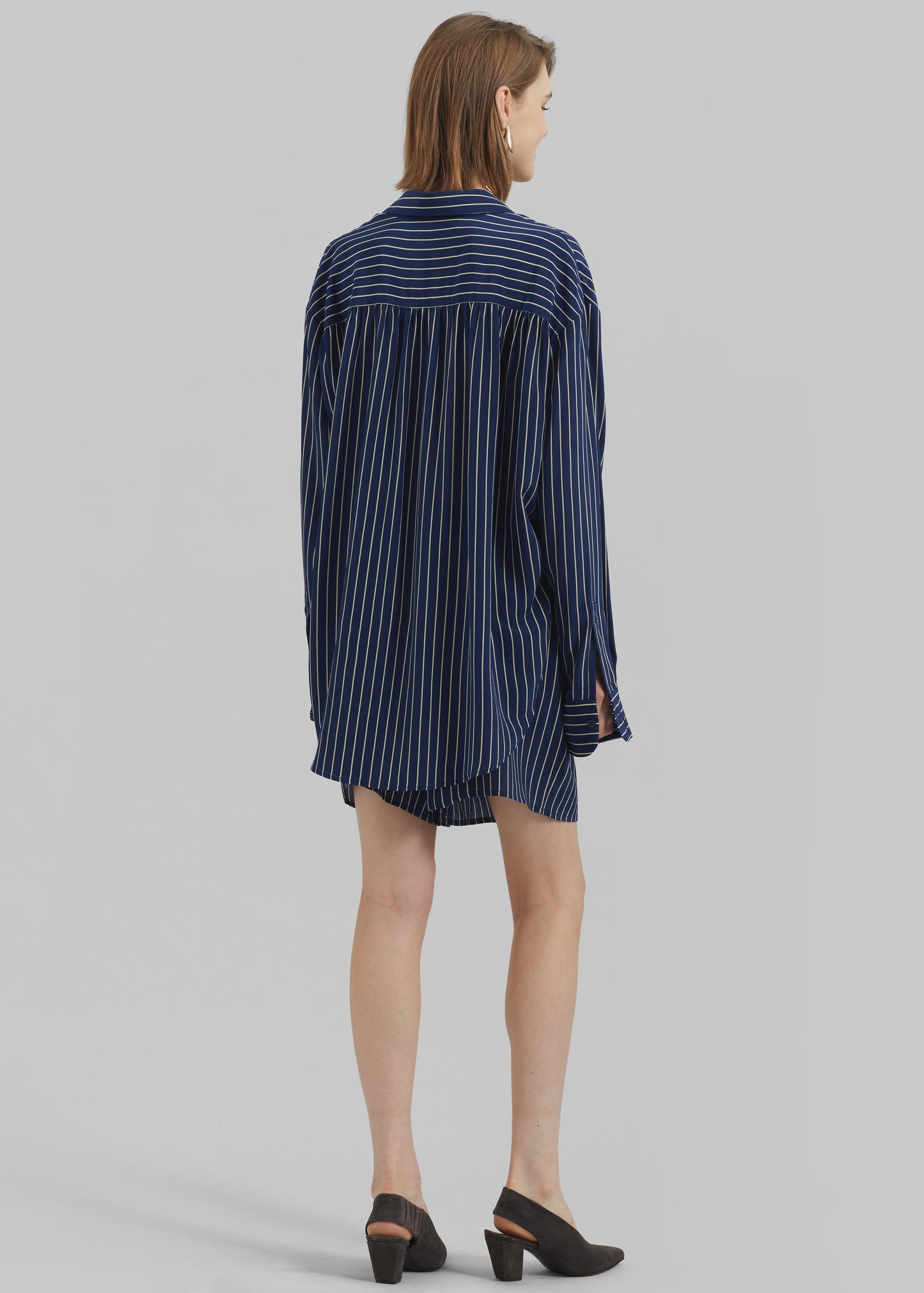Lui Striped Boxer Shorts - Navy/Beige Pinstripe