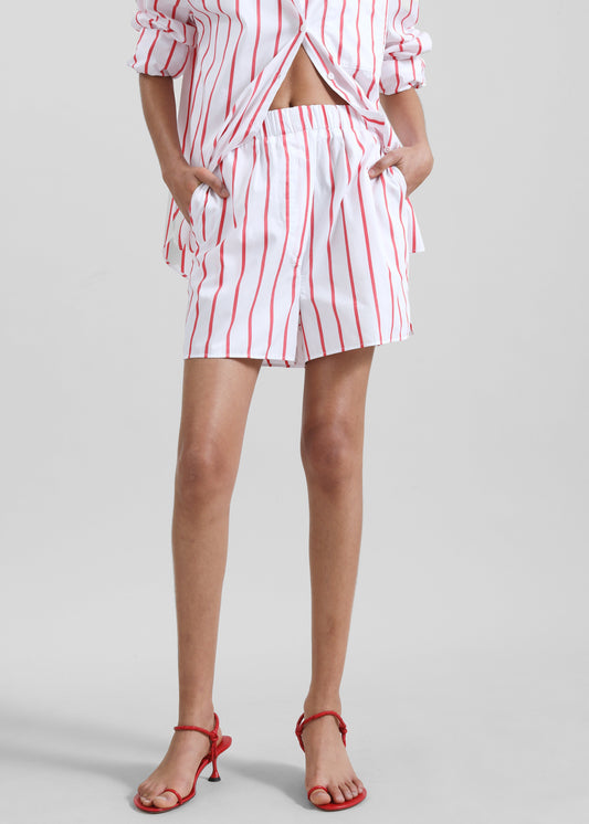 Lui Striped Cotton Boxer Shorts - White/Red Stripe