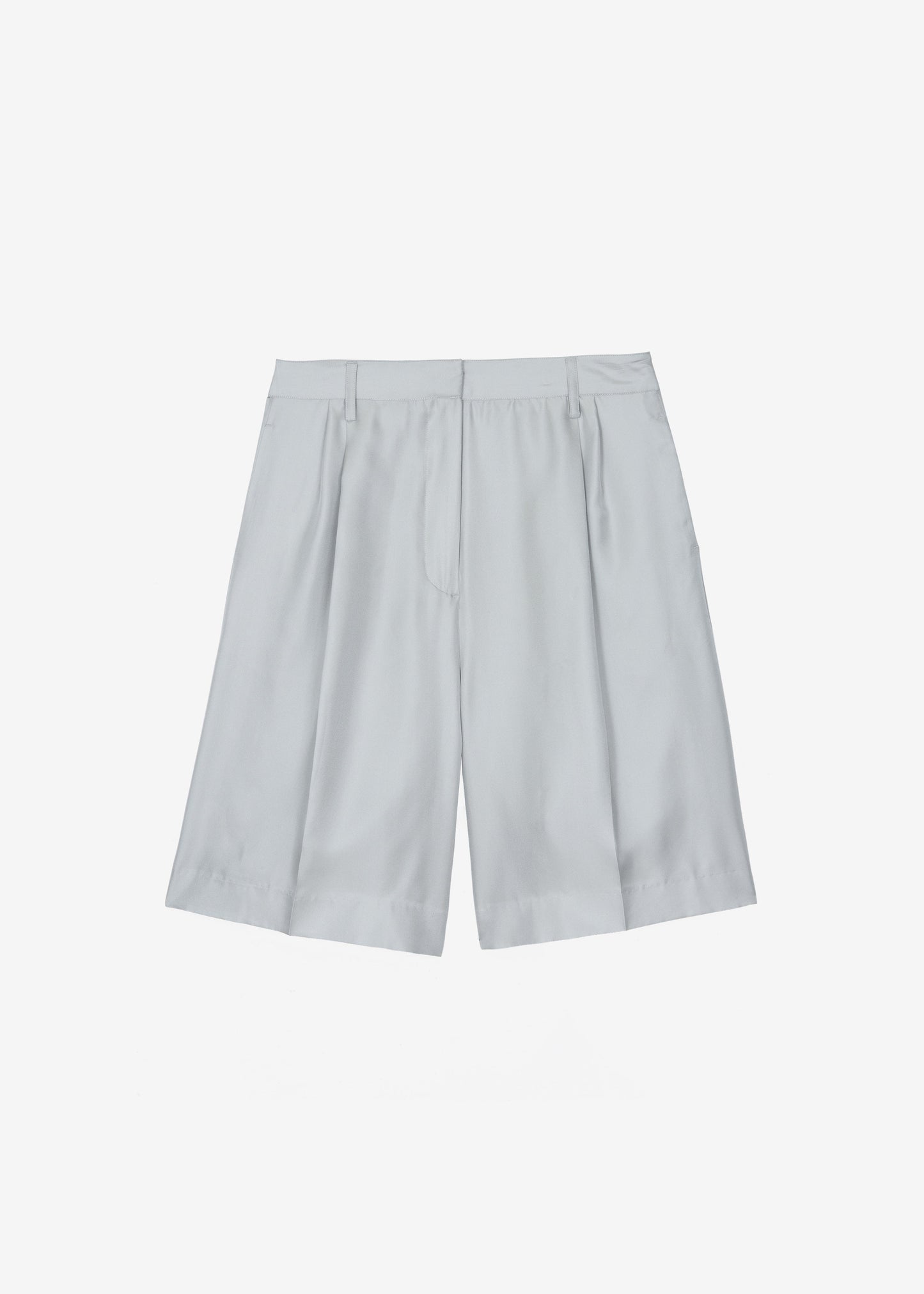 Marfa Pleated Silk Bermuda Shorts - Grey