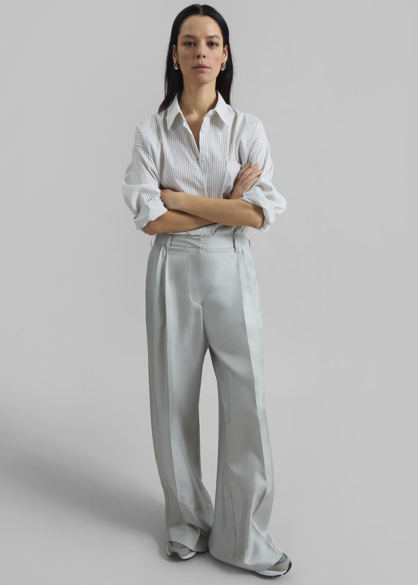 Marfa Pleated Silk Trousers - Grey