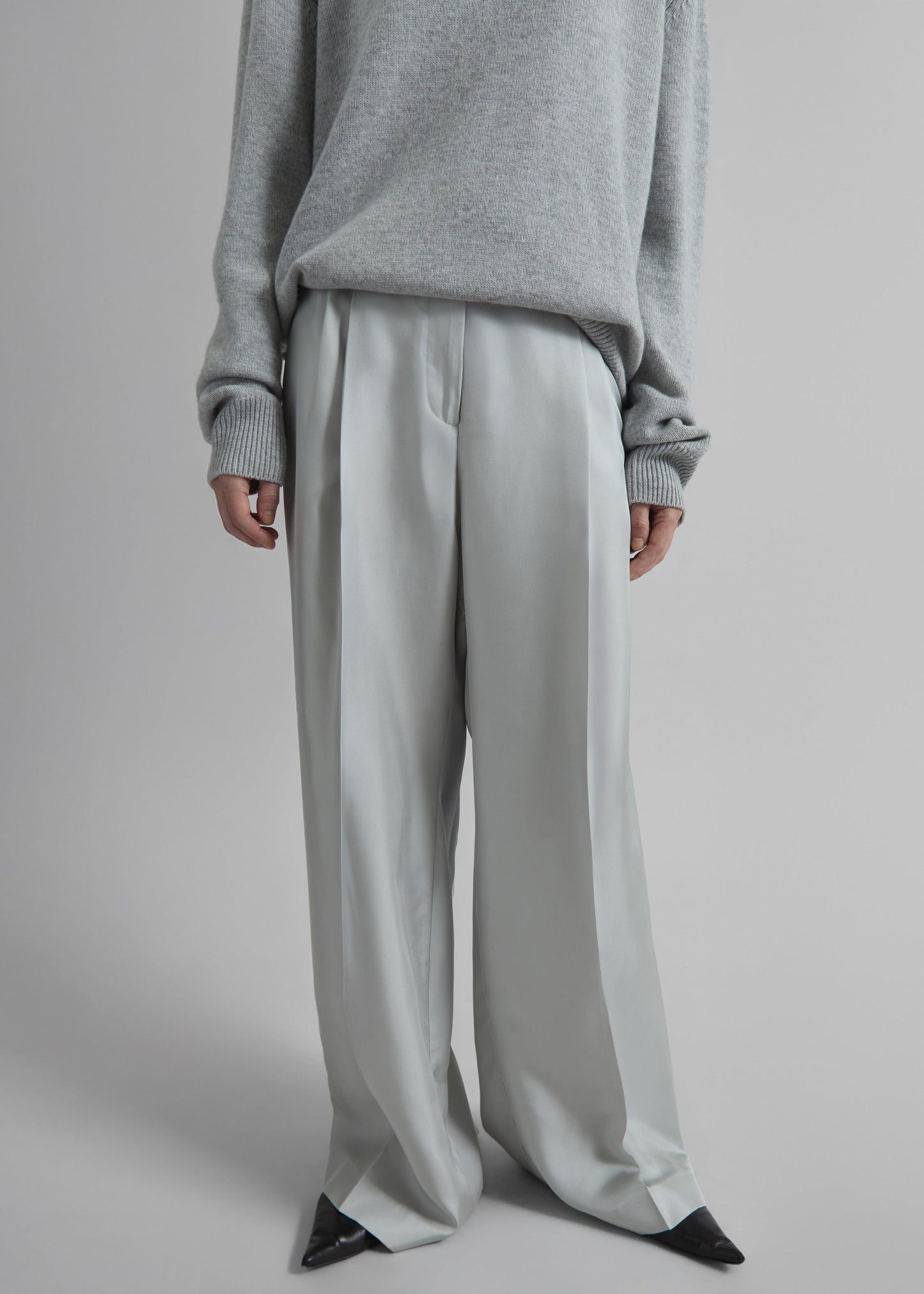 Marfa Pleated Silk Trousers - Grey