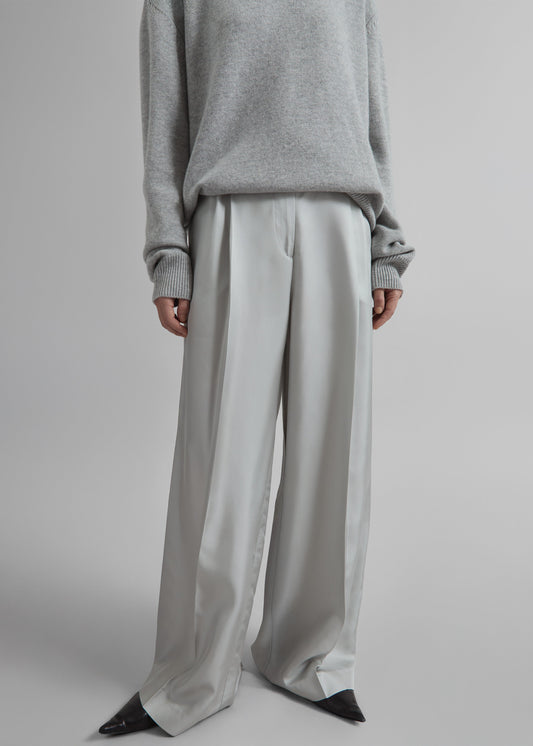 Marfa Pleated Silk Trousers - Grey
