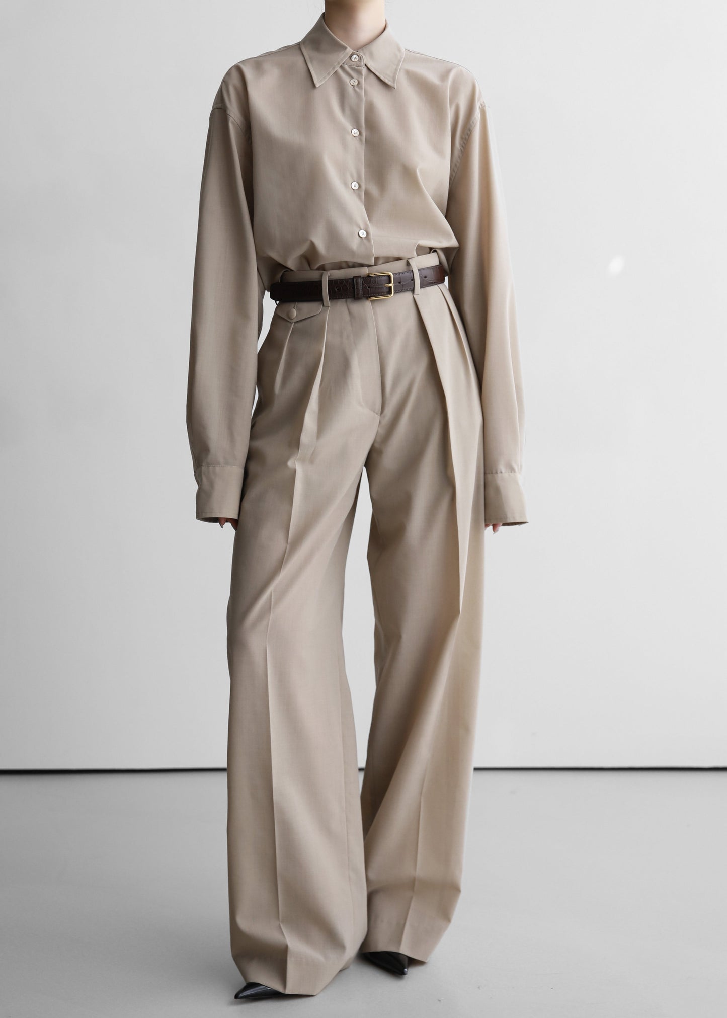 Meslay Sheer Pleated Trousers - Beige