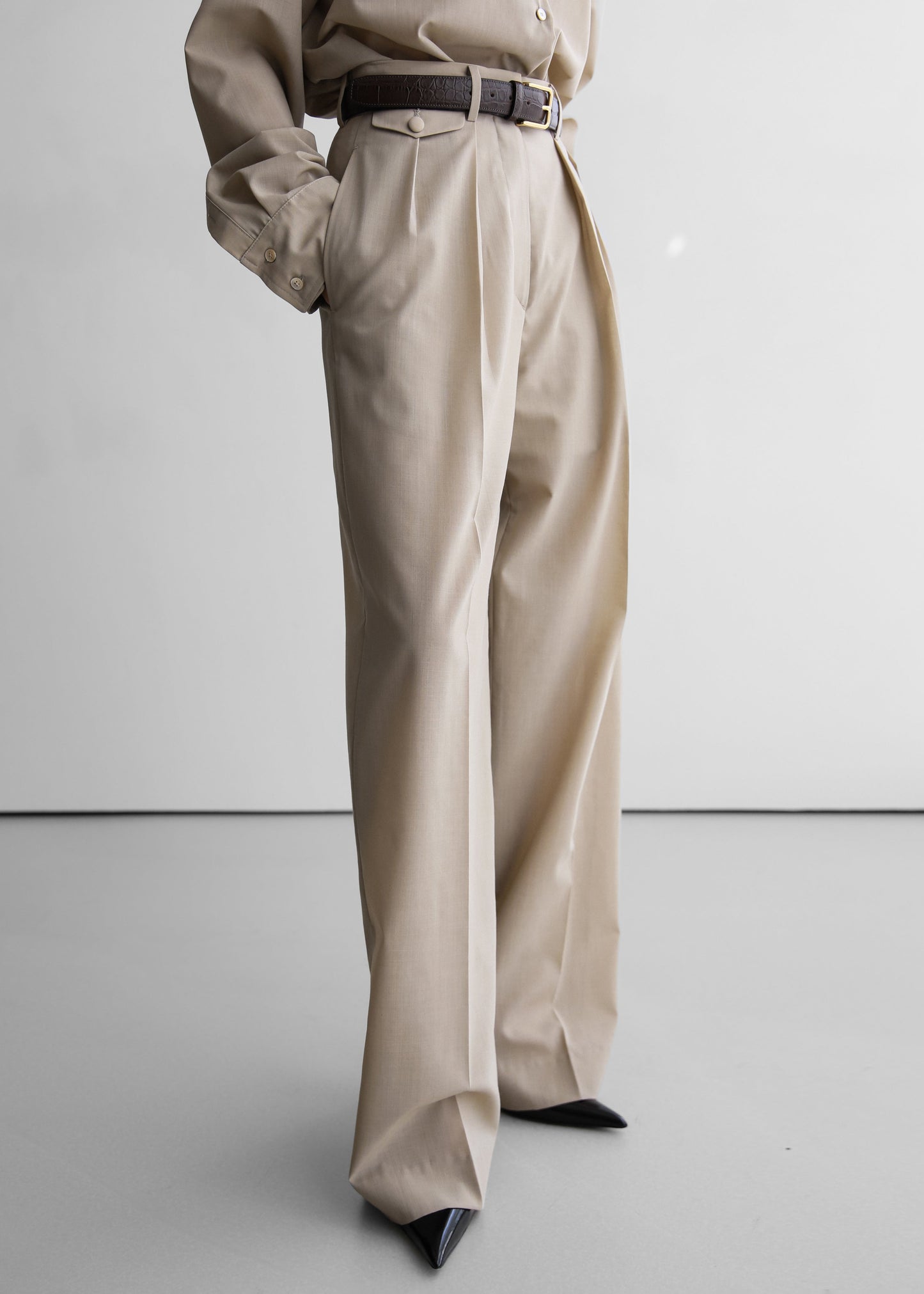 Meslay Sheer Pleated Trousers - Beige