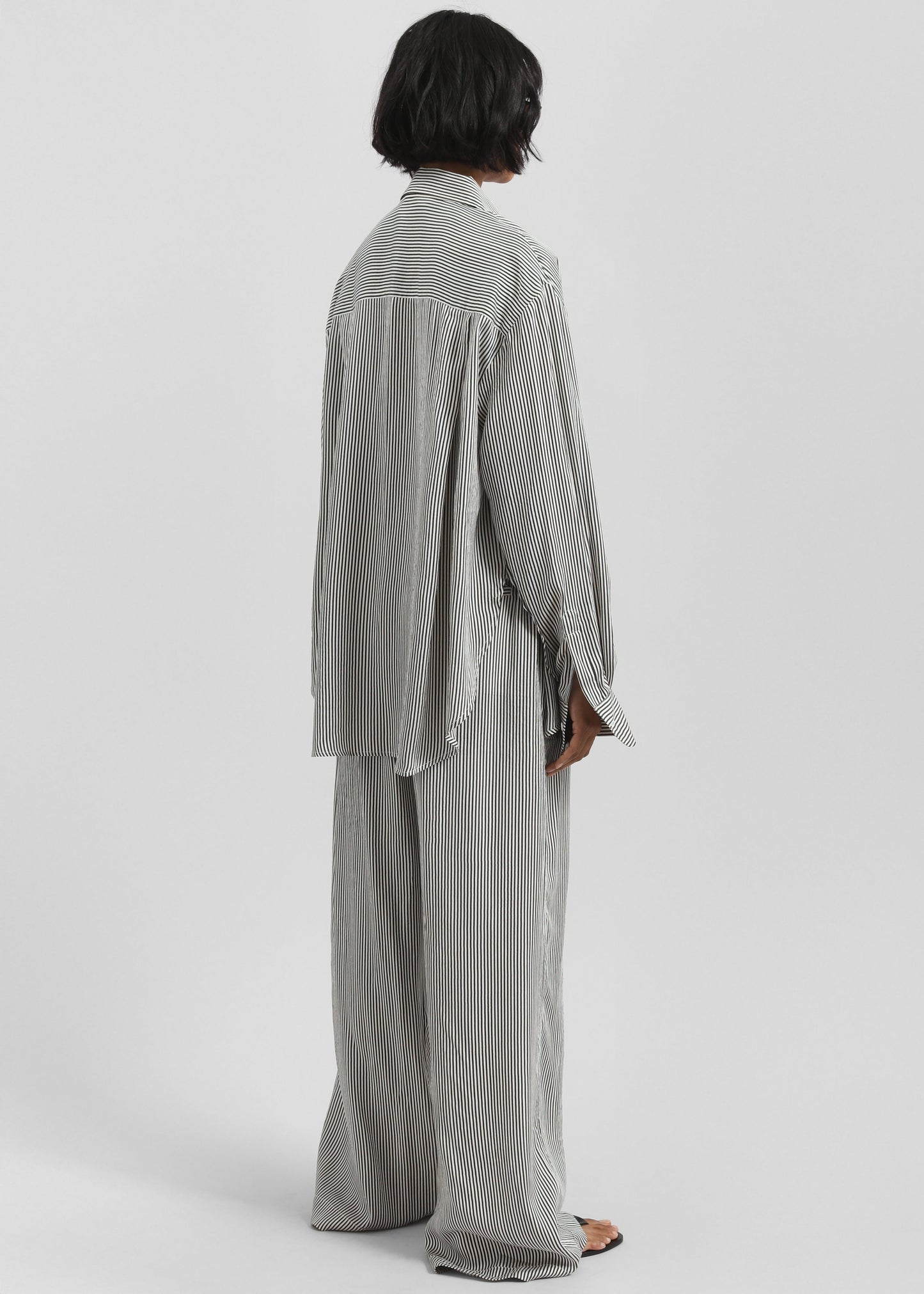 Mirca Striped Silk Elastic Pants - Black/White Stripe