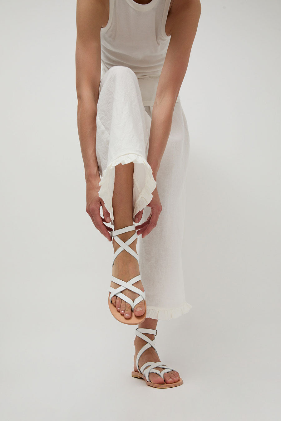 Maria Farro Delphi Sandal in White with Natural Sole