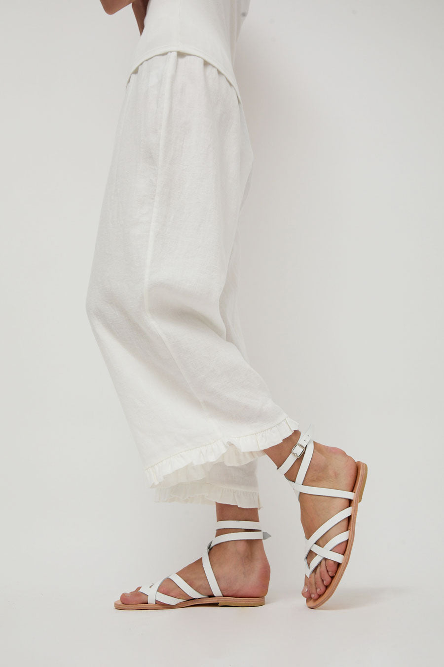 Maria Farro Delphi Sandal in White with Natural Sole