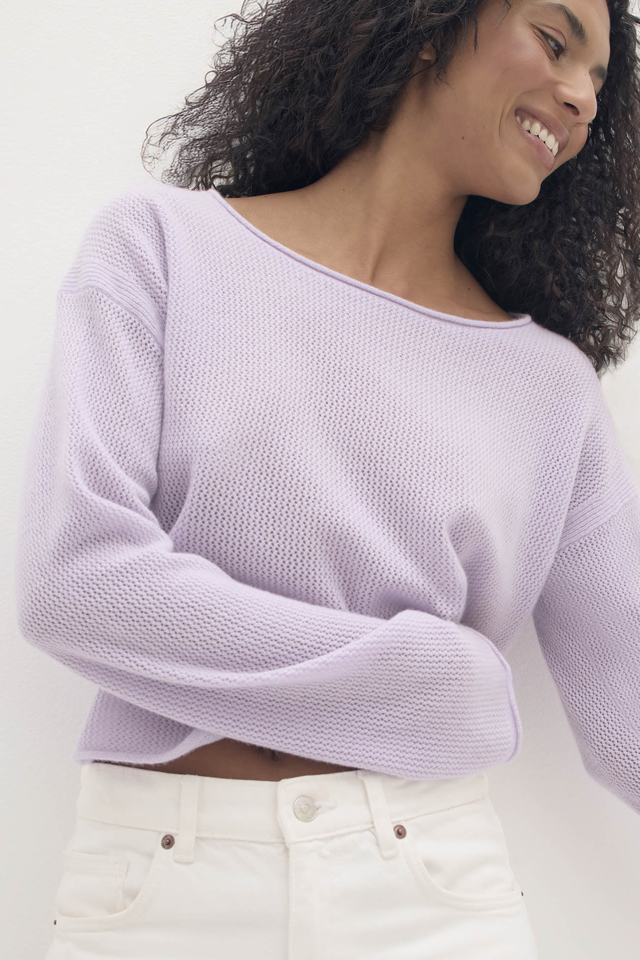 POPPIE CROPPED CASHMERE CREWNECK SWEATER