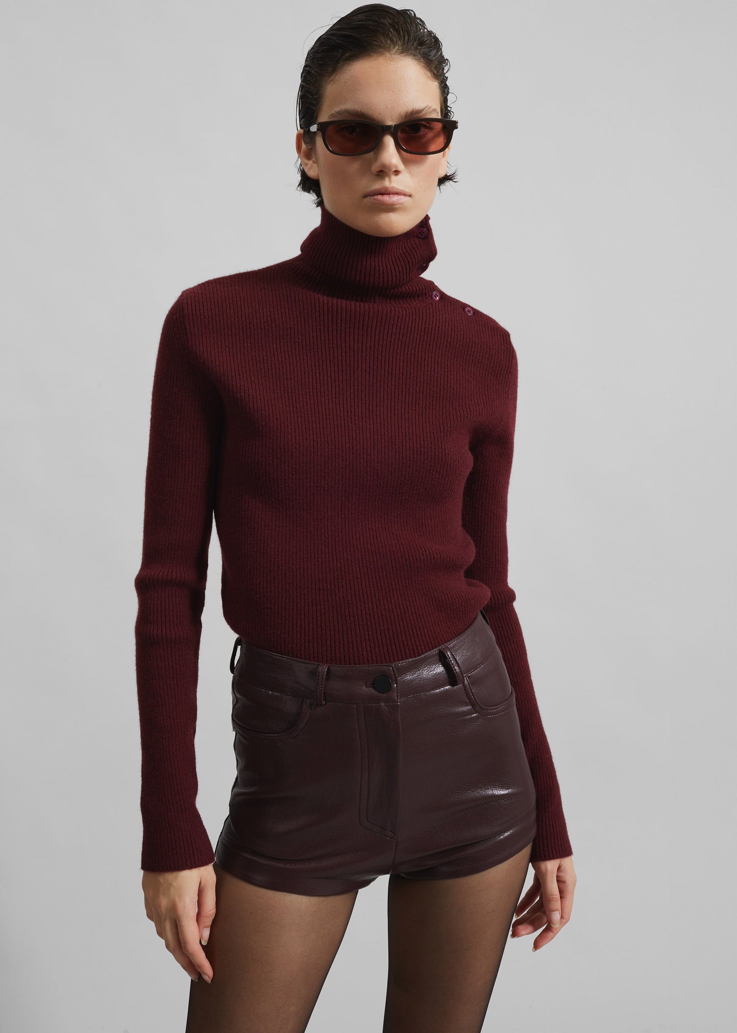 Nevis Faux Leather Hot Pants - Burgundy