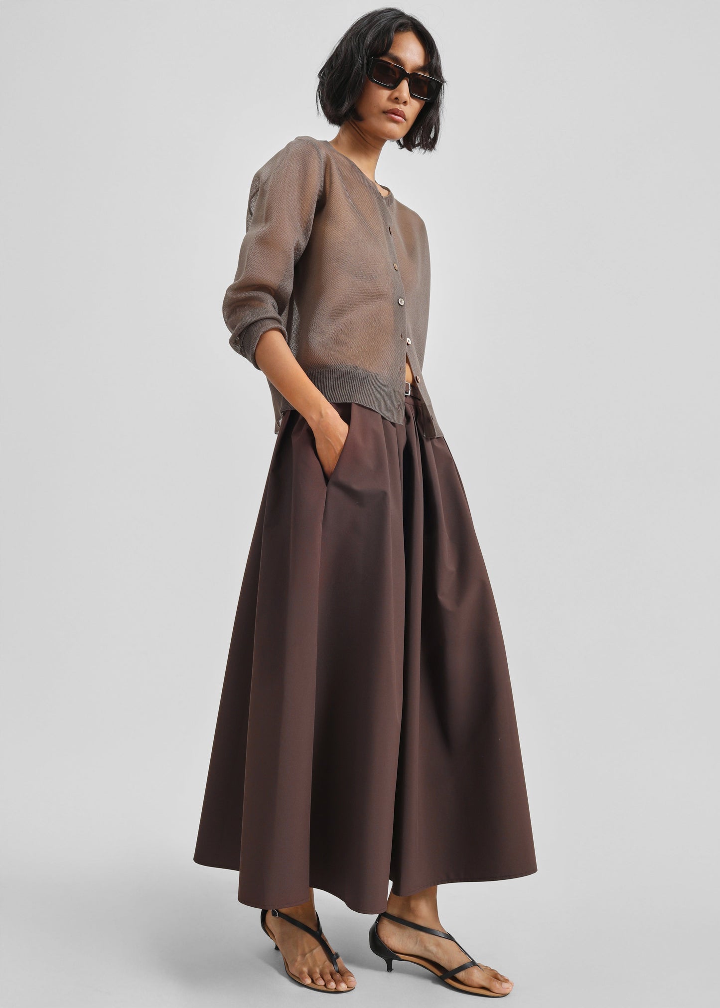 Nimes Voluminous A-Line Maxi Skirt - Brown