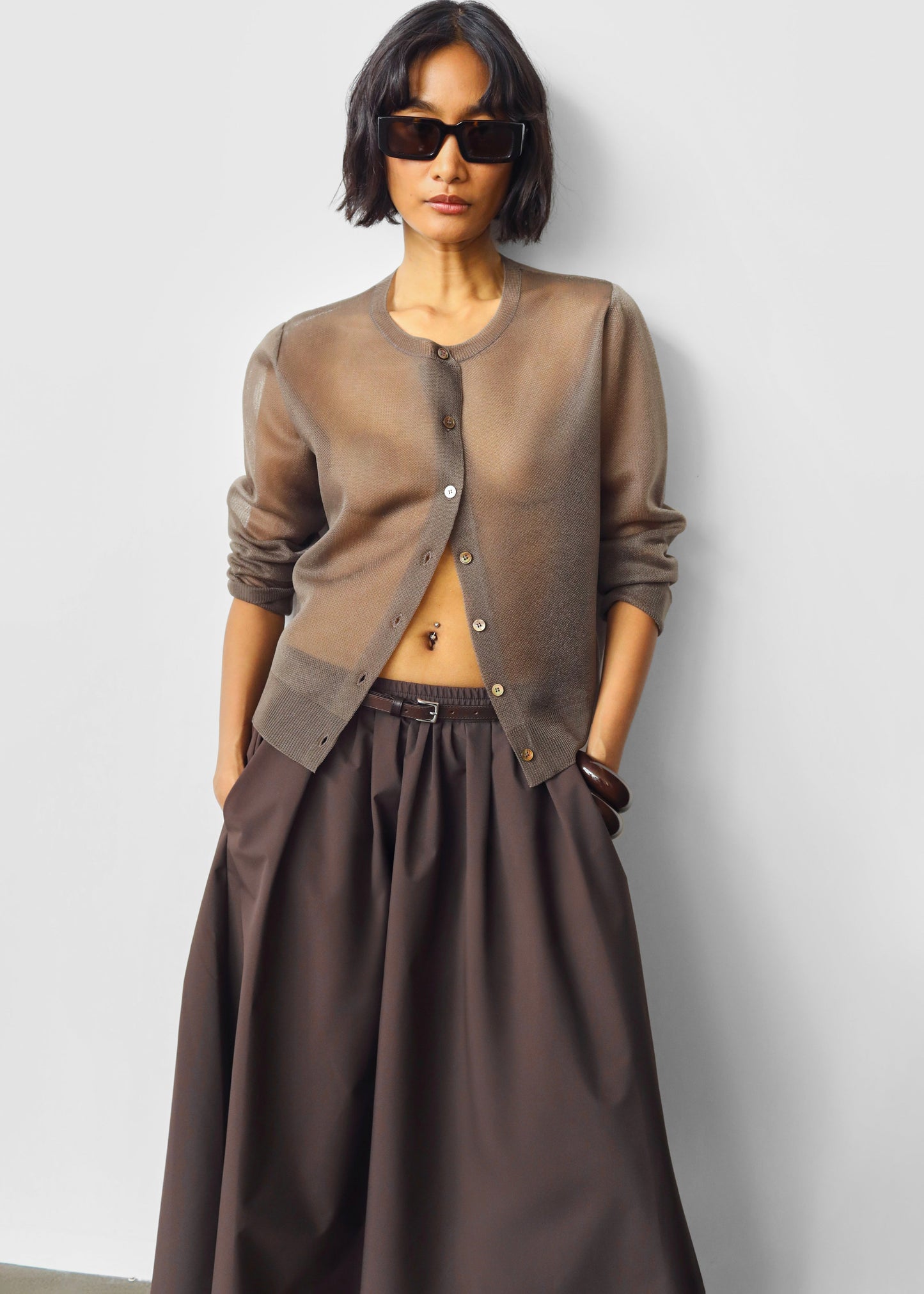 Nimes Voluminous A-Line Maxi Skirt - Brown