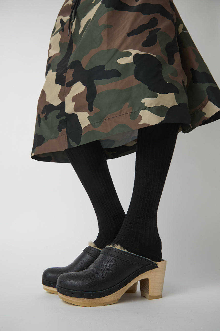 No.6 Dakota Shearling Clog on High Heel in Ink Aviator