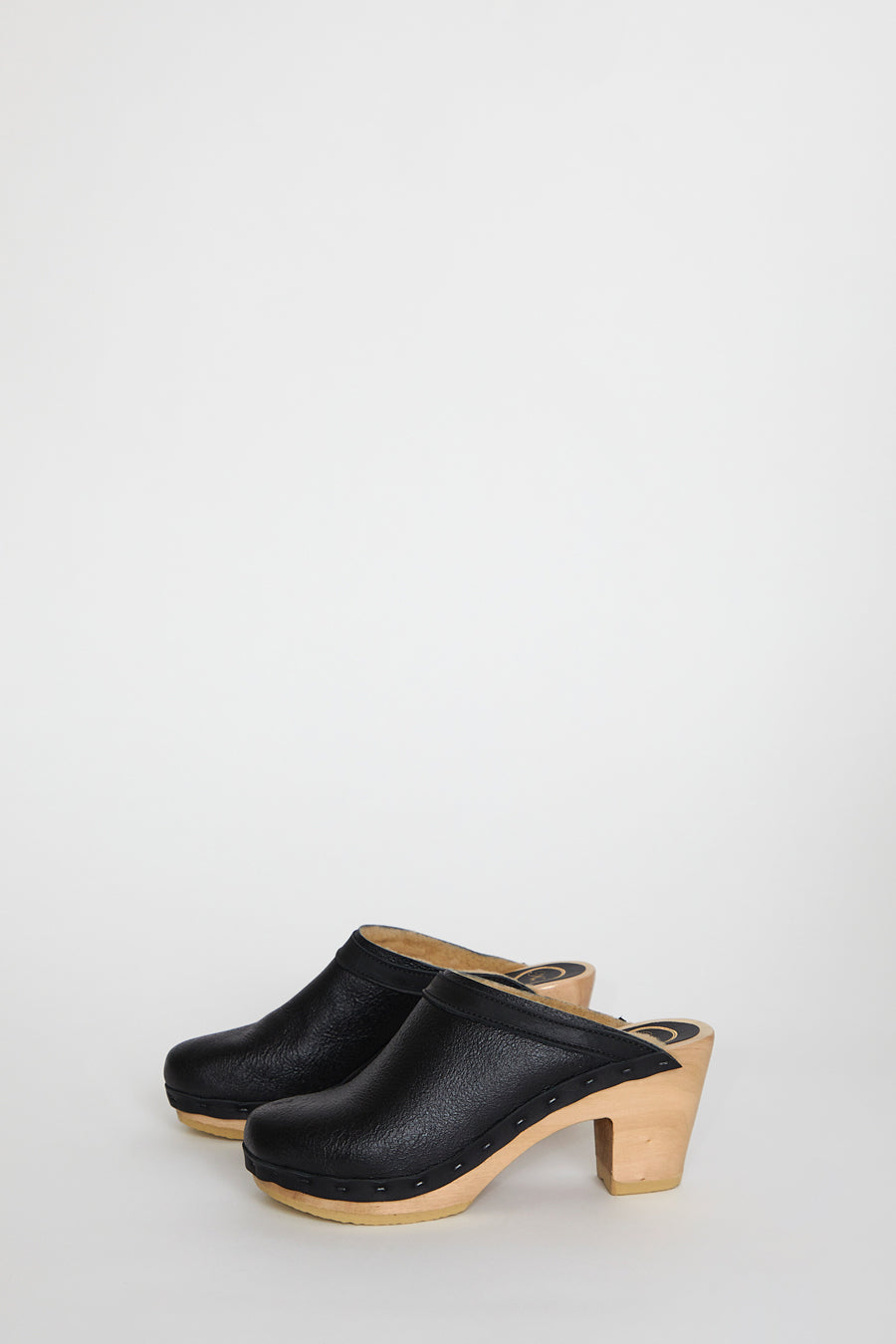 No.6 Dakota Shearling Clog on High Heel in Ink Aviator
