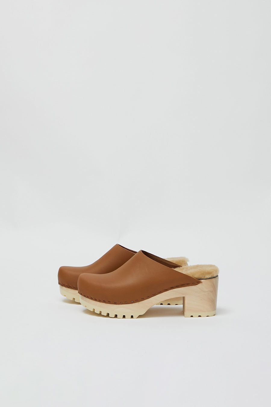 No.6 Liza Clog on Mid Tread in Palomino with Ink Aviator Shearling