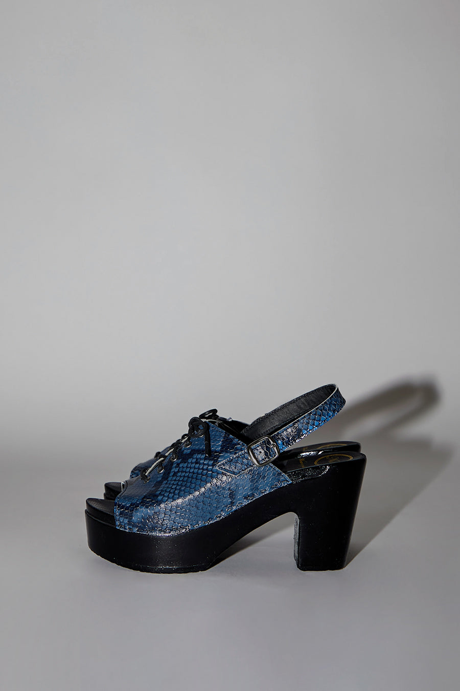No.6 Simone Clog on Platform in Blue Snake on Black Base