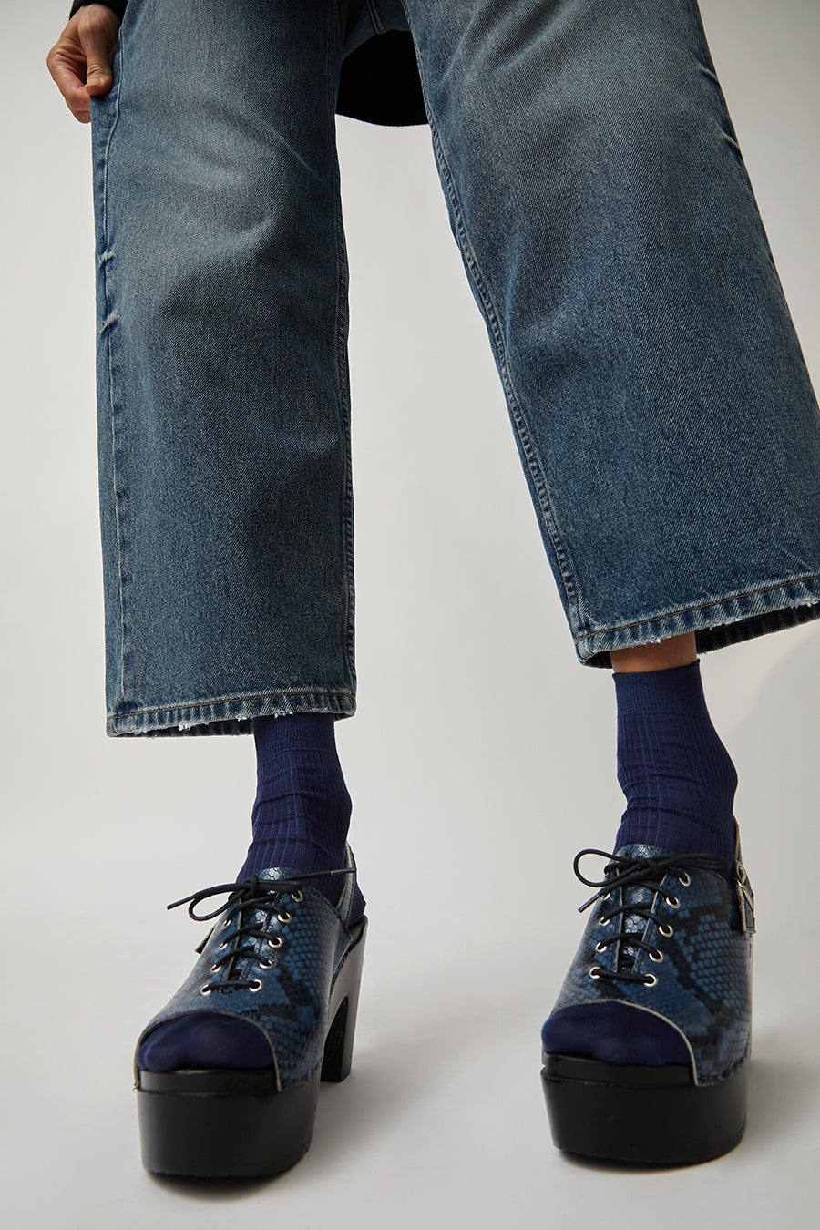 No.6 Simone Clog on Platform in Blue Snake on Black Base