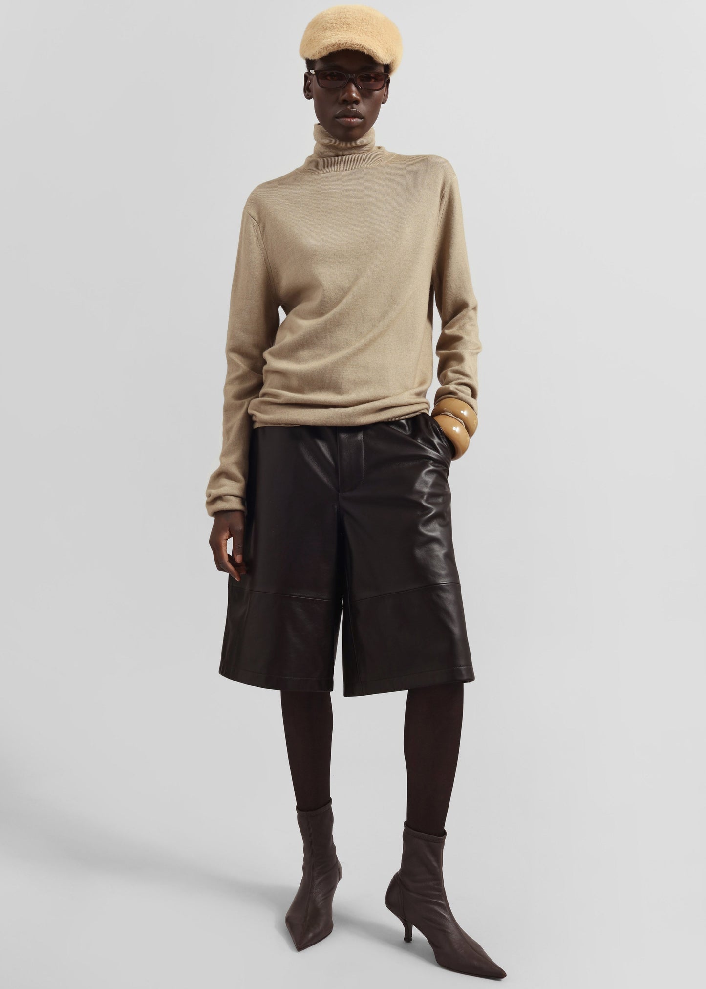 Olivia Leather Bermuda Shorts - Dark Brown
