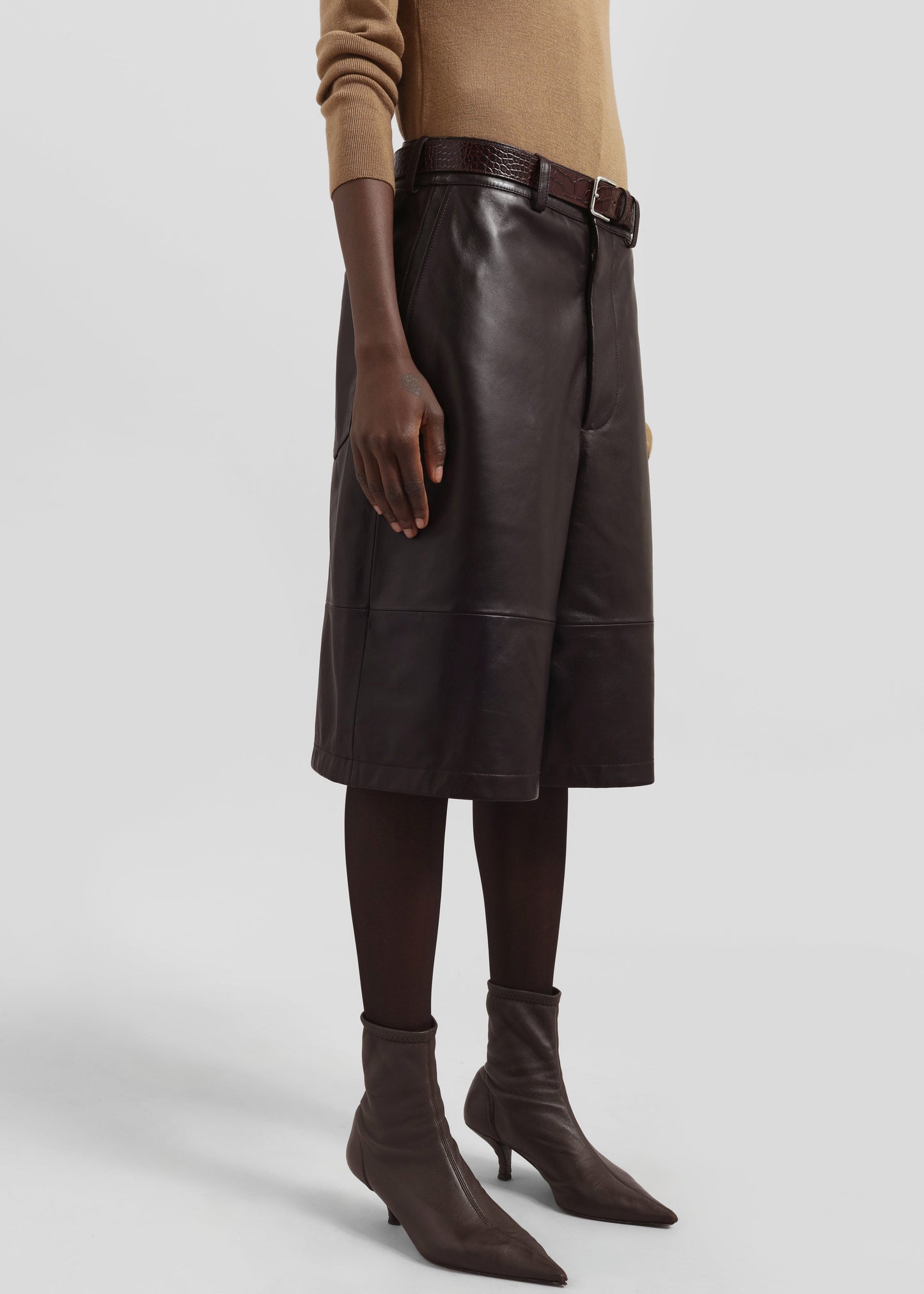 Olivia Leather Bermuda Shorts - Dark Brown