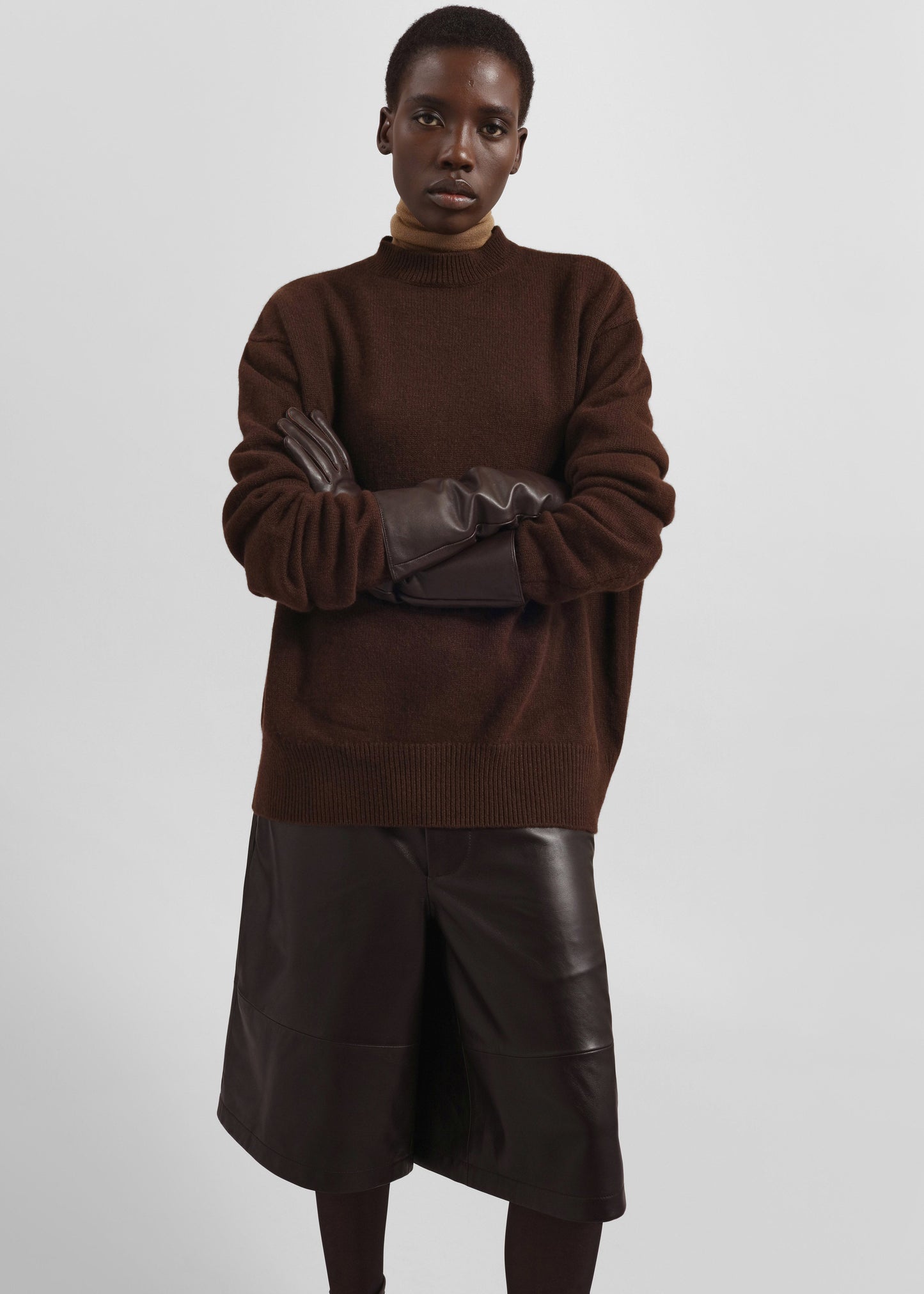 Olivia Leather Bermuda Shorts - Dark Brown