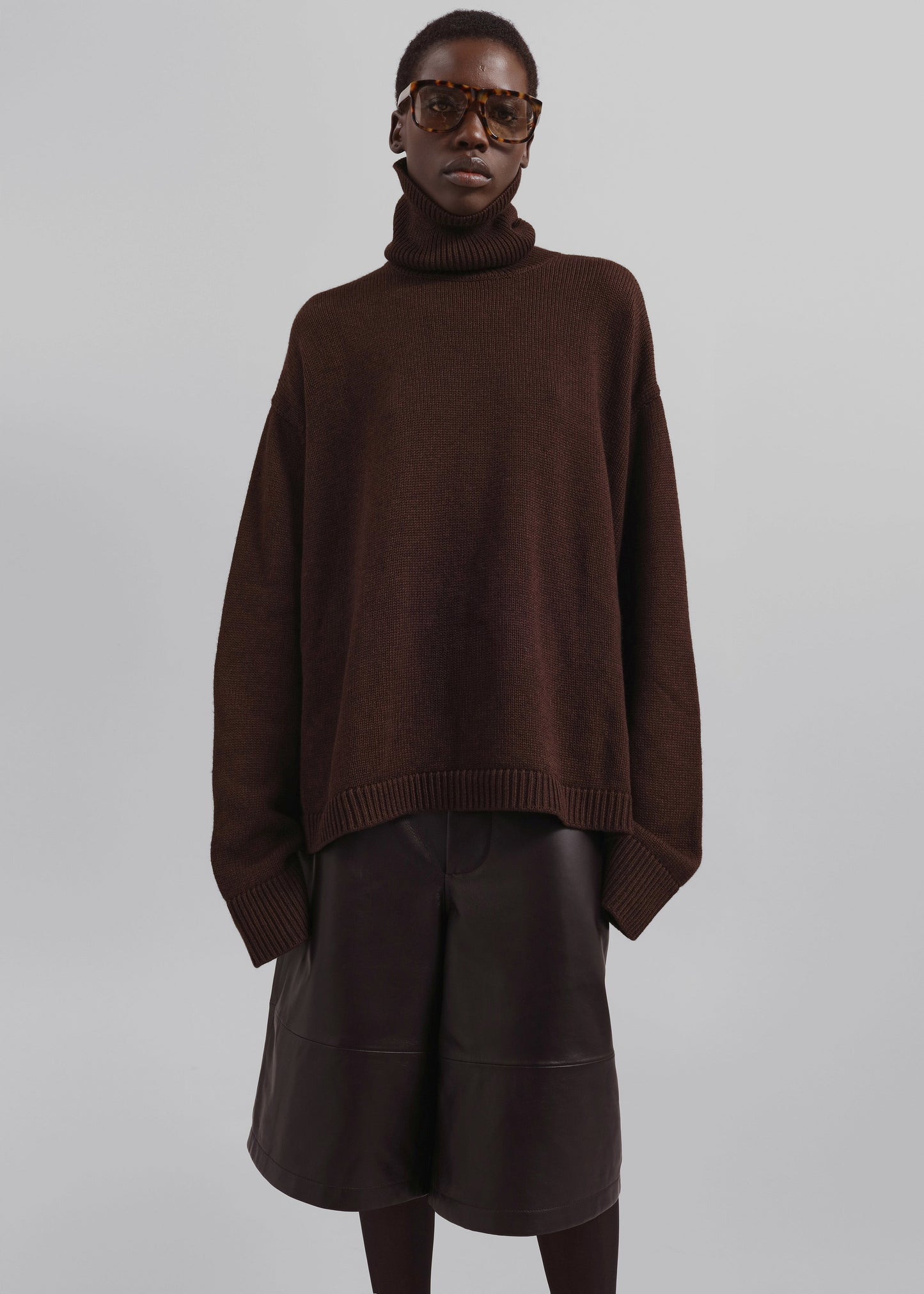 Olivia Leather Bermuda Shorts - Dark Brown