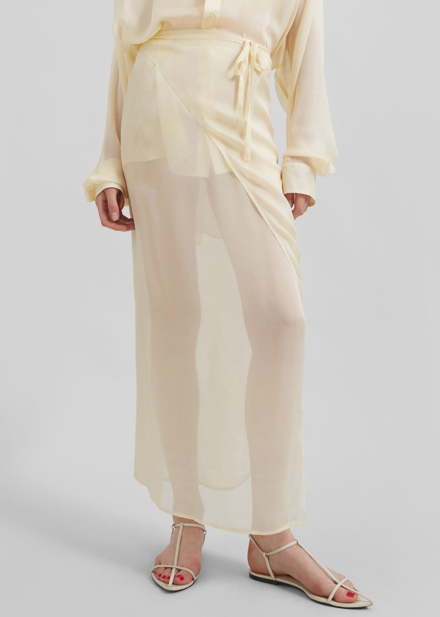 Oria Sheer Silk Chiffon Wrap Skirt - Pale Yellow