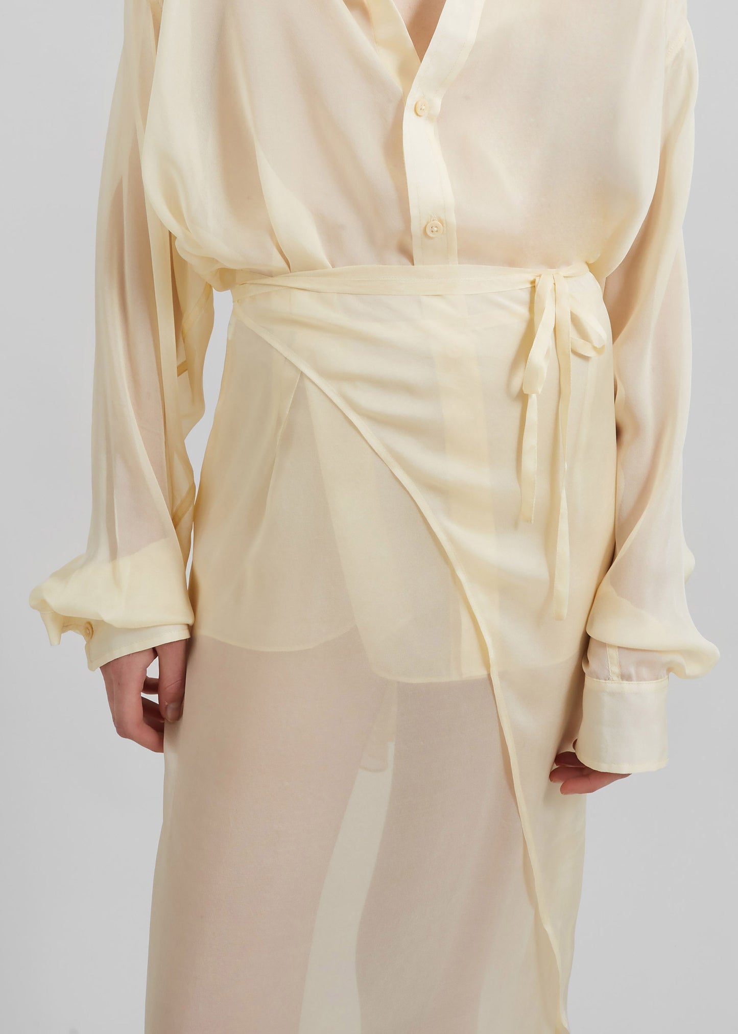 Oria Sheer Silk Chiffon Wrap Skirt - Pale Yellow