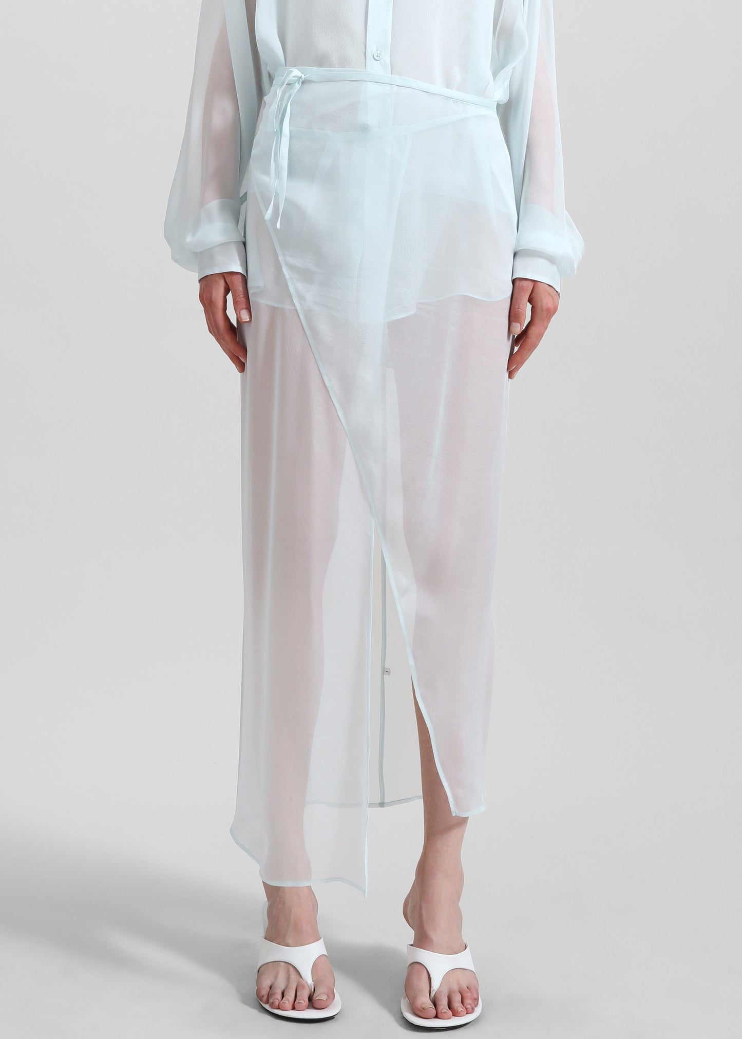 Oria Sheer Silk Chiffon Wrap Skirt - Pale Blue