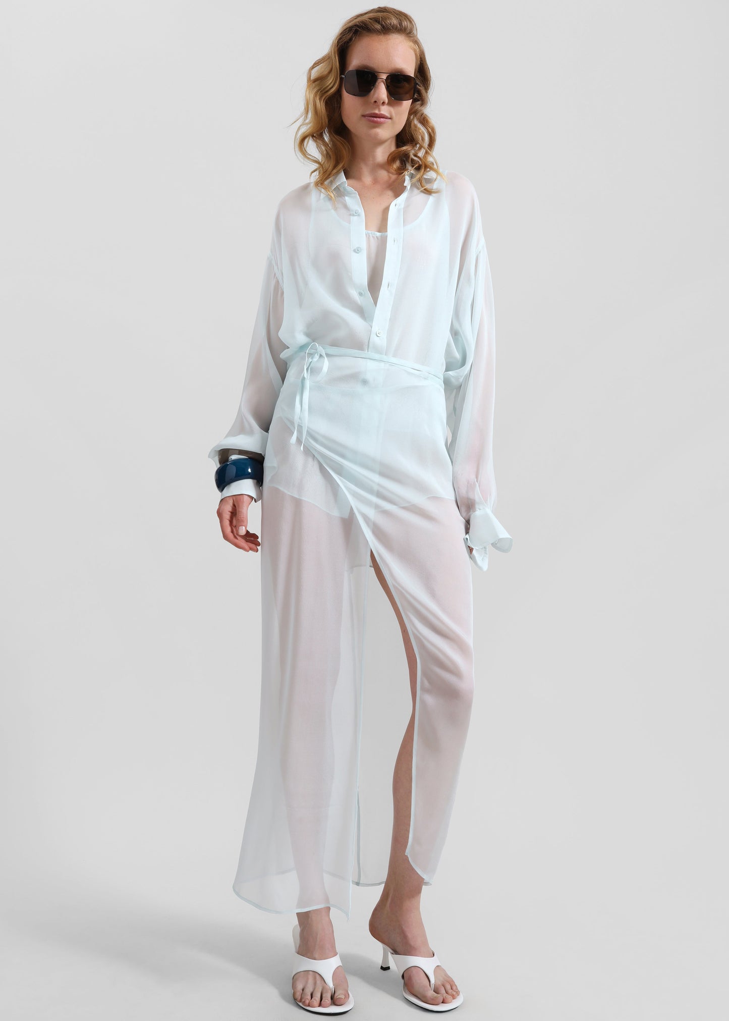 Oria Sheer Silk Chiffon Wrap Skirt - Pale Blue
