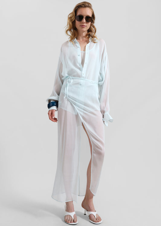 Oria Sheer Silk Chiffon Wrap Skirt - Pale Blue