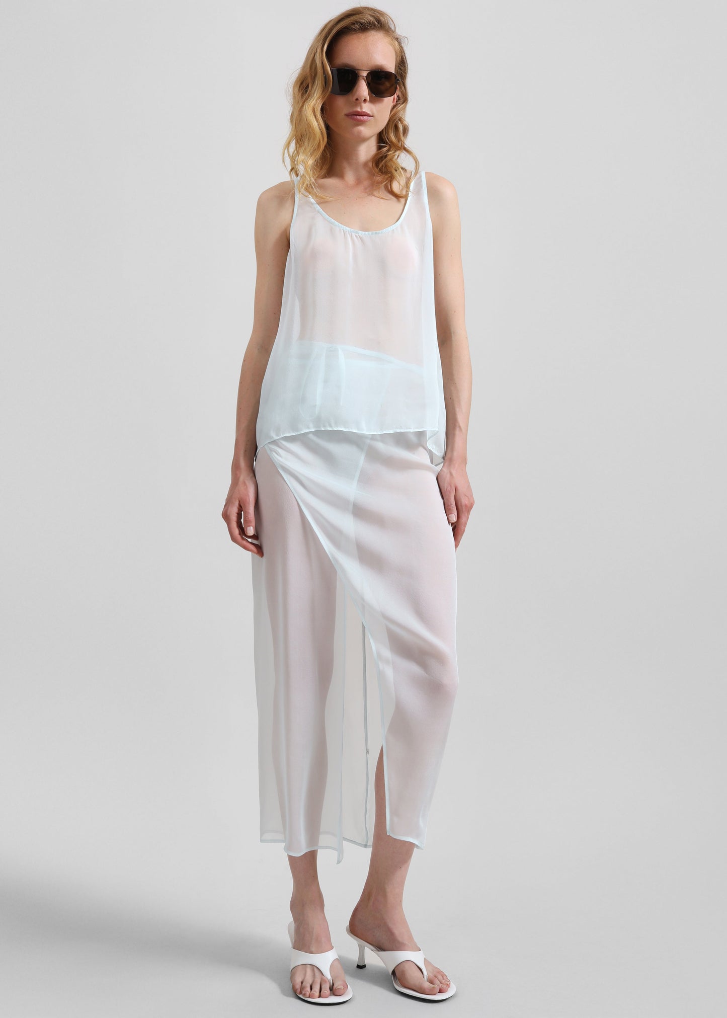 Oria Sheer Silk Chiffon Wrap Skirt - Pale Blue