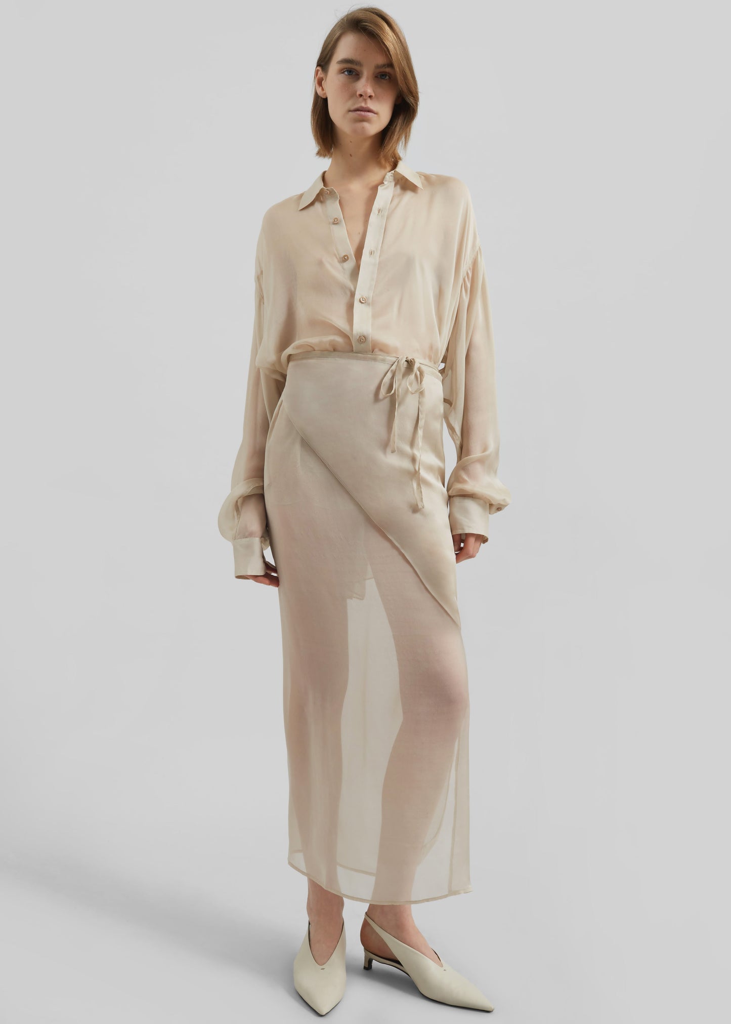 Oria Sheer Silk Chiffon Wrap Skirt - Beige