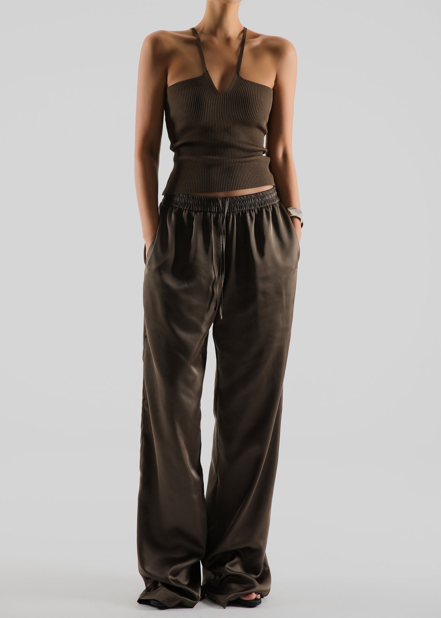 Oskel Satin Pants - Brown